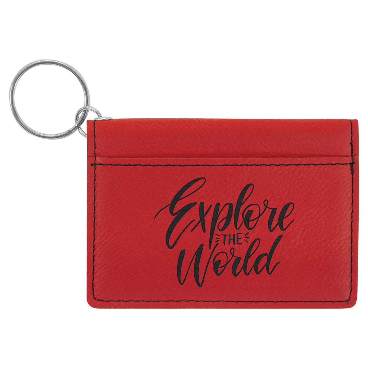 Personalized red leatherette ID holder keychain