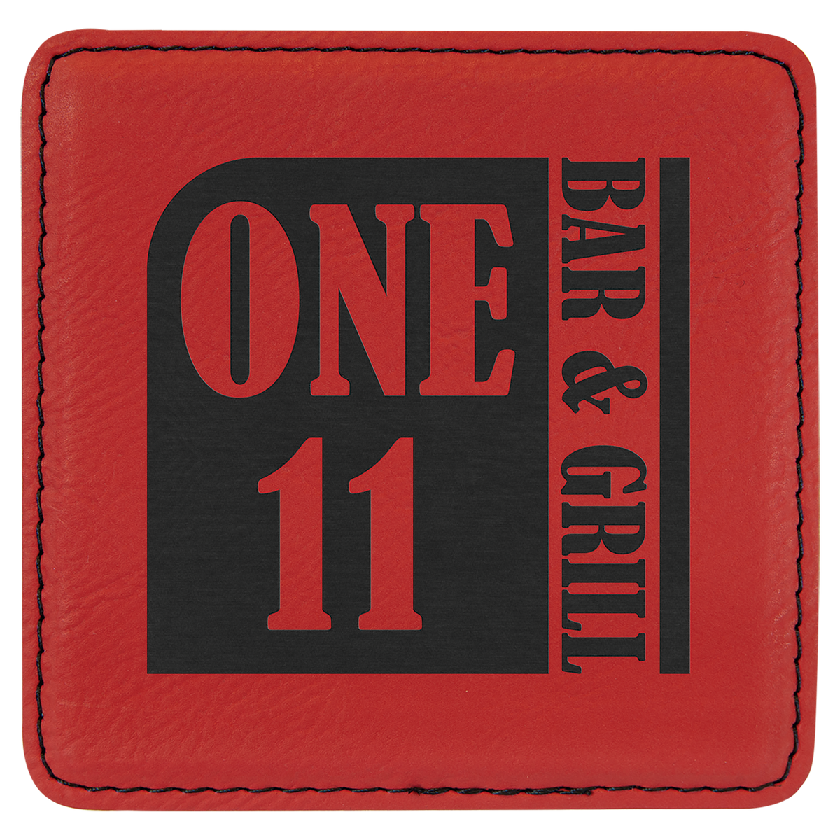Personalized 4 inch square red leatherette coaster