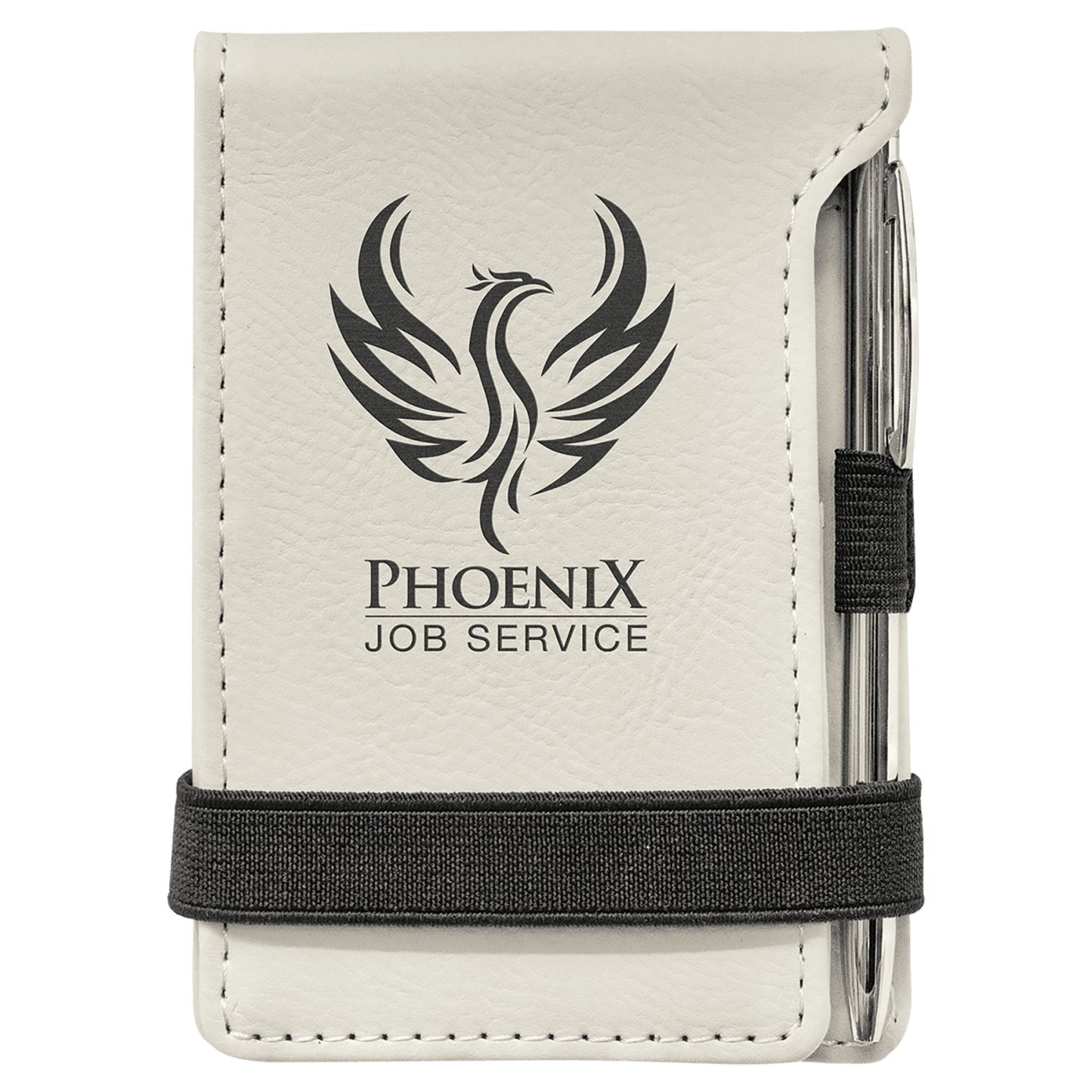 White Leatherette Mini Notepad with Pen