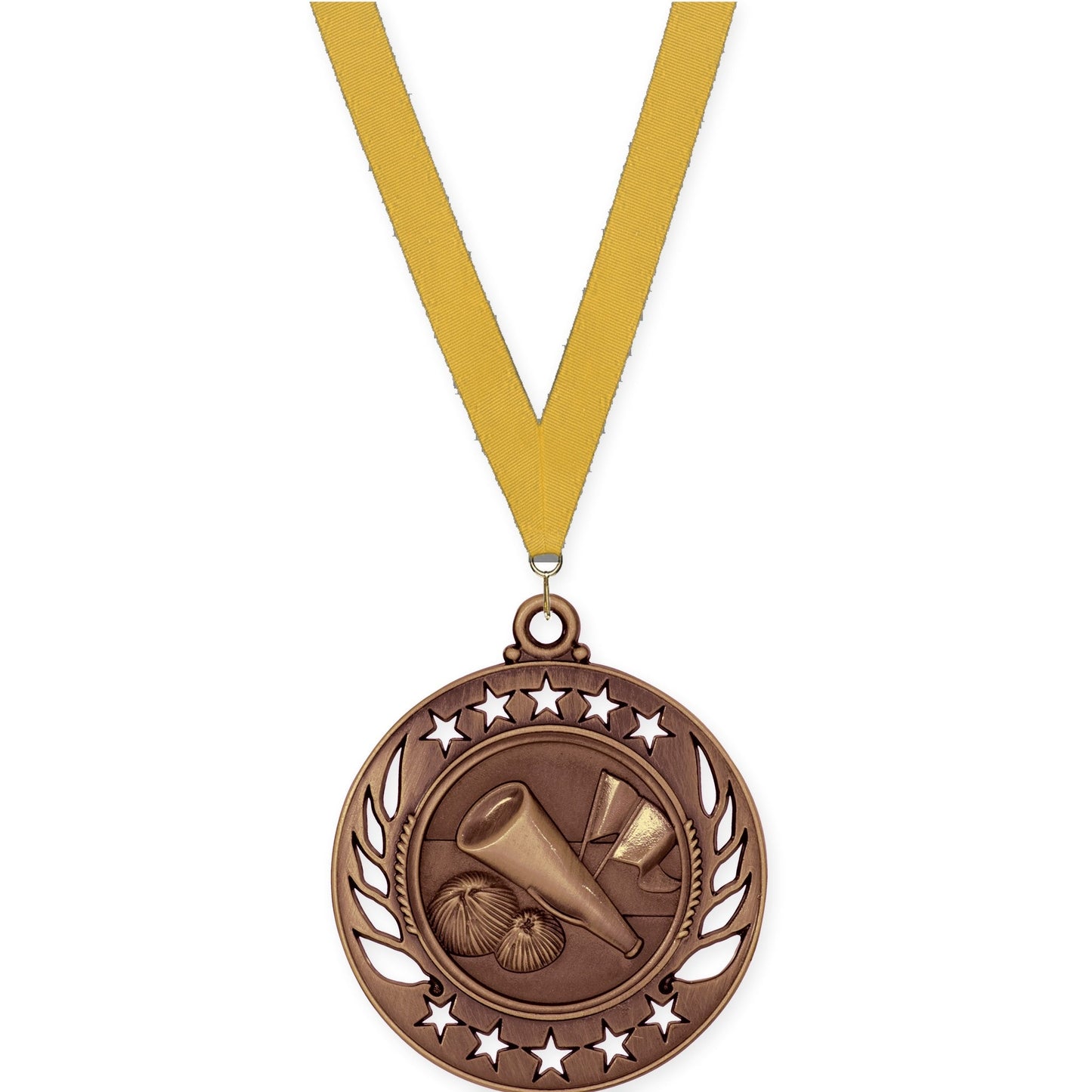 2 1/4 inch cheerleading Galaxy medal in antique bronze with Gold neck ribbon