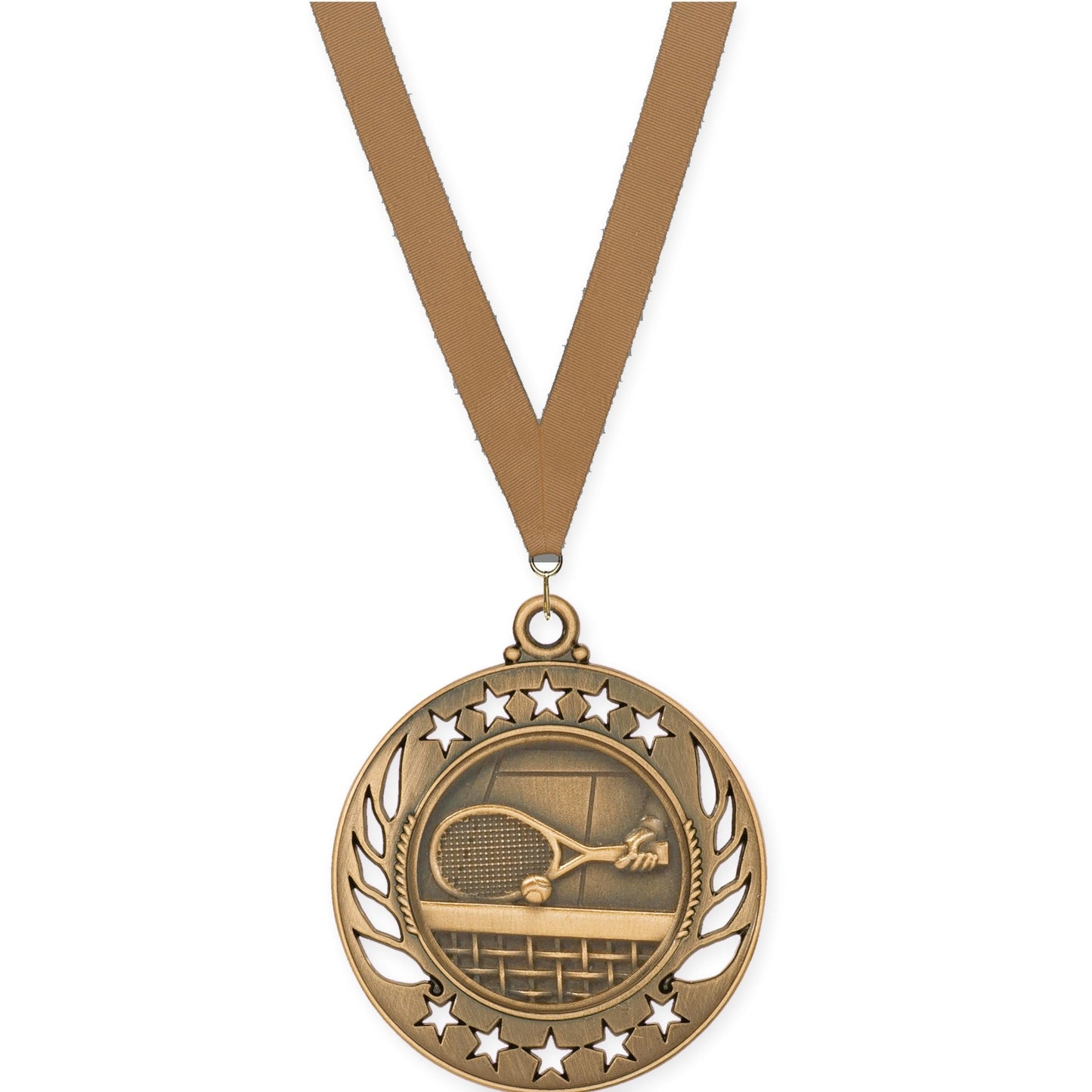 2 1/4 inch tennis Galaxy medal in antique bronze with Bronze Metallic neck ribbon