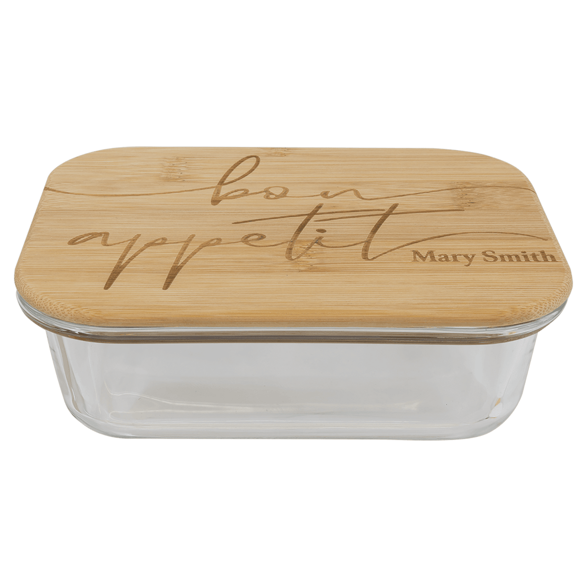 21 oz. personalized rectangle glass container with bamboo lid