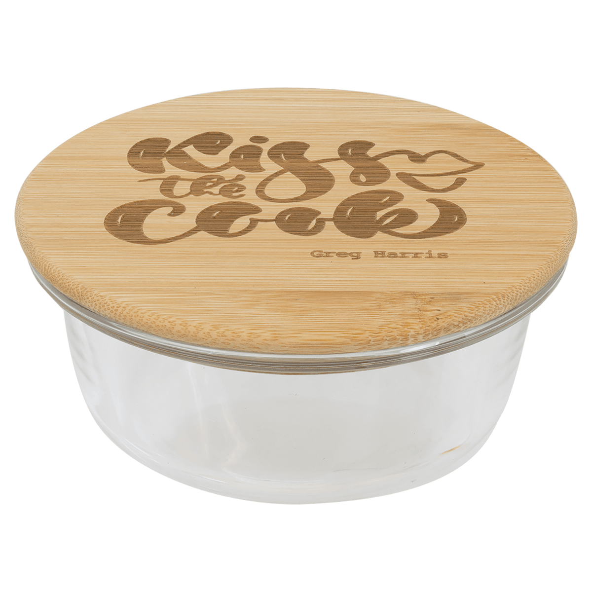 13 oz. personalized round glass container with bamboo lid