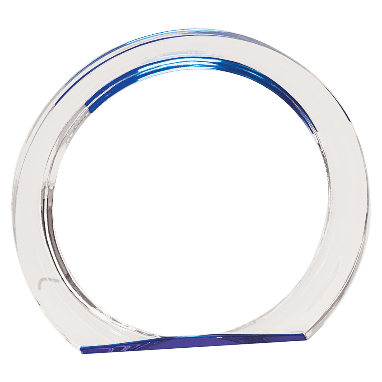 Blue Round Halo Acrylic award, 5 3/8", self-standing acrylic with clear engraving area
