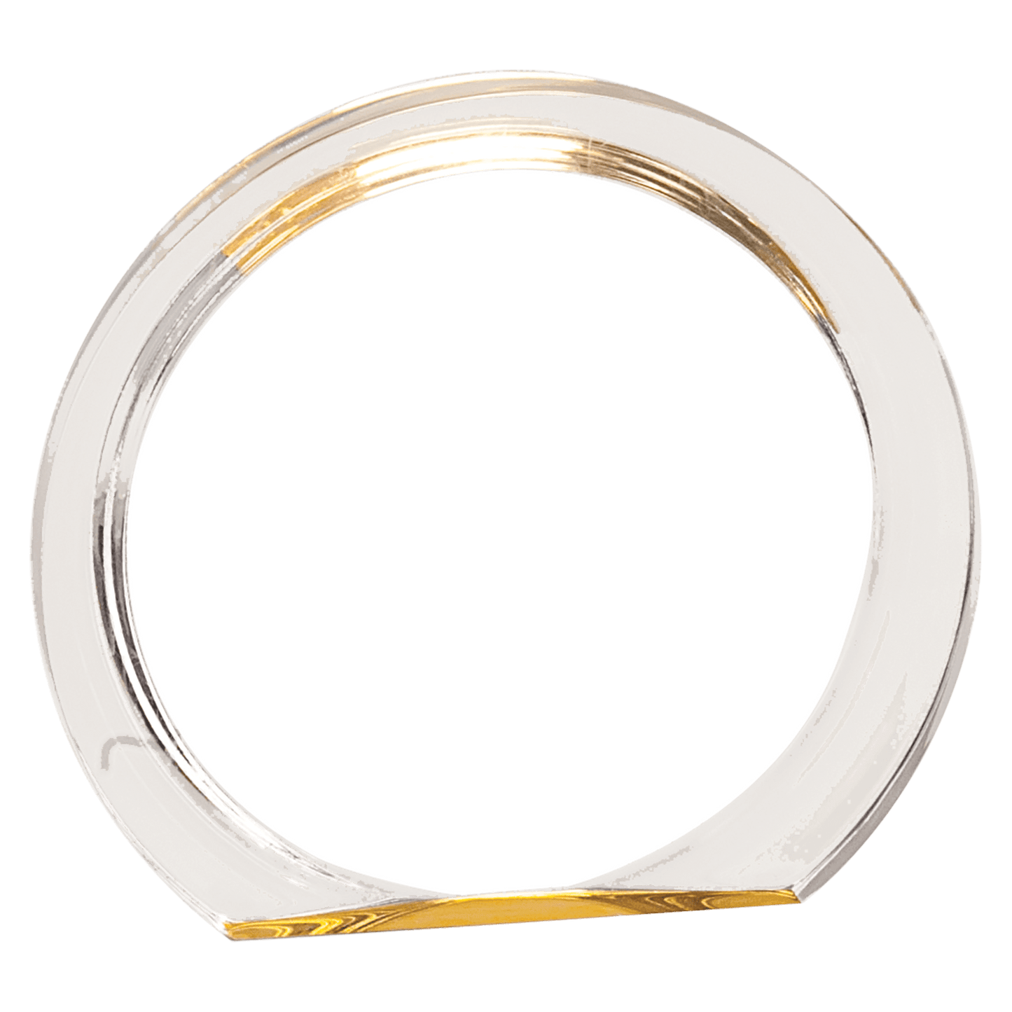 Gold Round Halo Acrylic award, 5 3/8", self-standing acrylic with clear engraving area