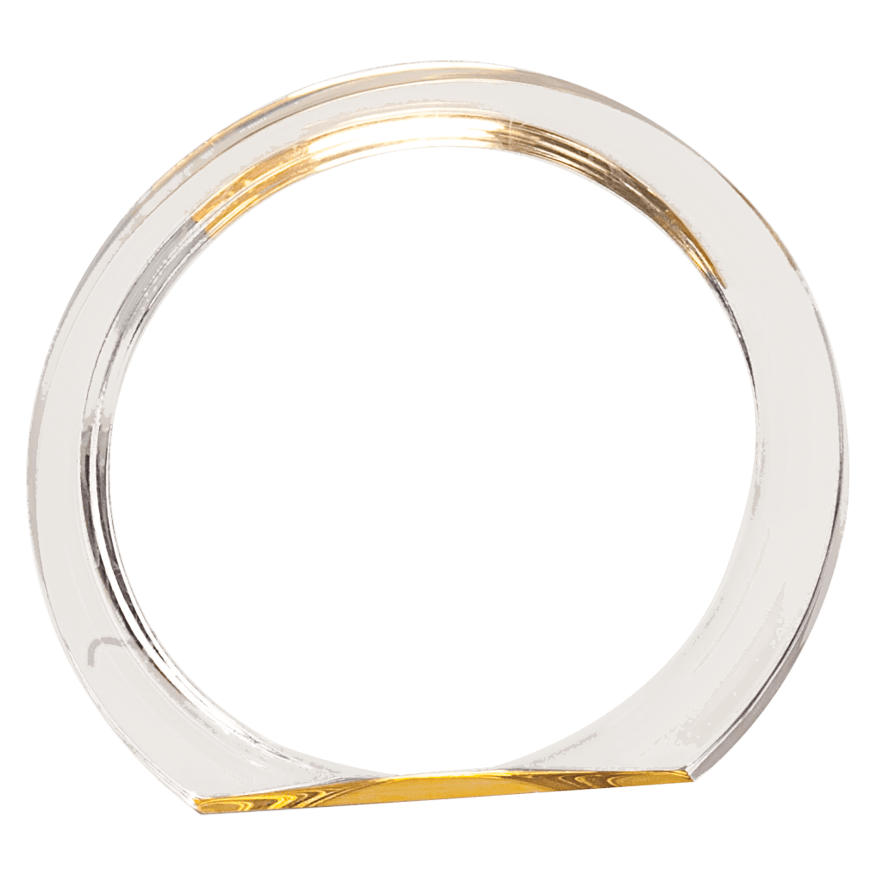 Gold Round Halo Acrylic award, 5 3/8", self-standing acrylic with clear engraving area