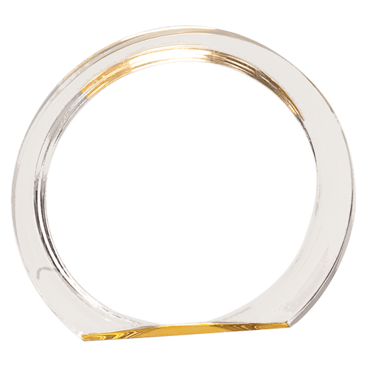 Gold Round Halo Acrylic award, 5 3/8", self-standing acrylic with clear engraving area