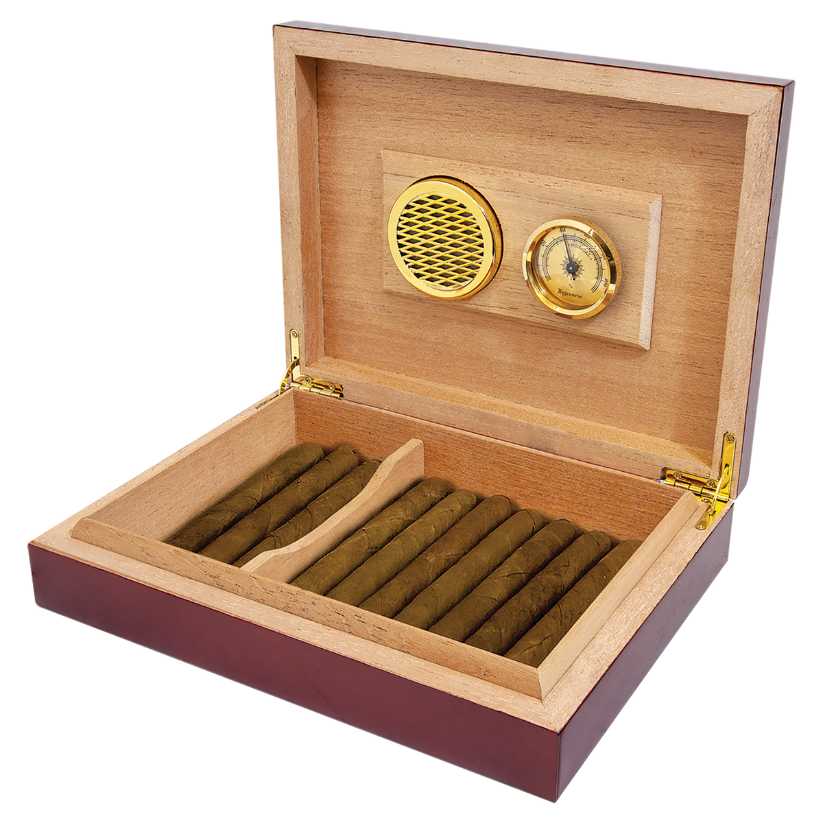 Personalized rosewood piano finish cigar humidor with hygrometer