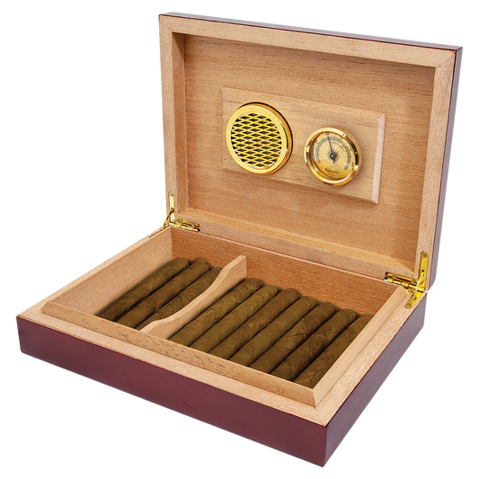Personalized rosewood piano finish cigar humidor with hygrometer