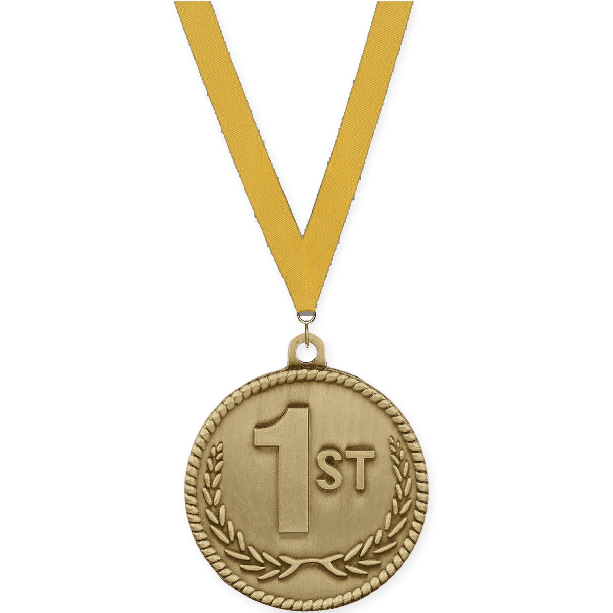 2 inch Place High Relief medal in gold - 1st place with Gold neck ribbon
