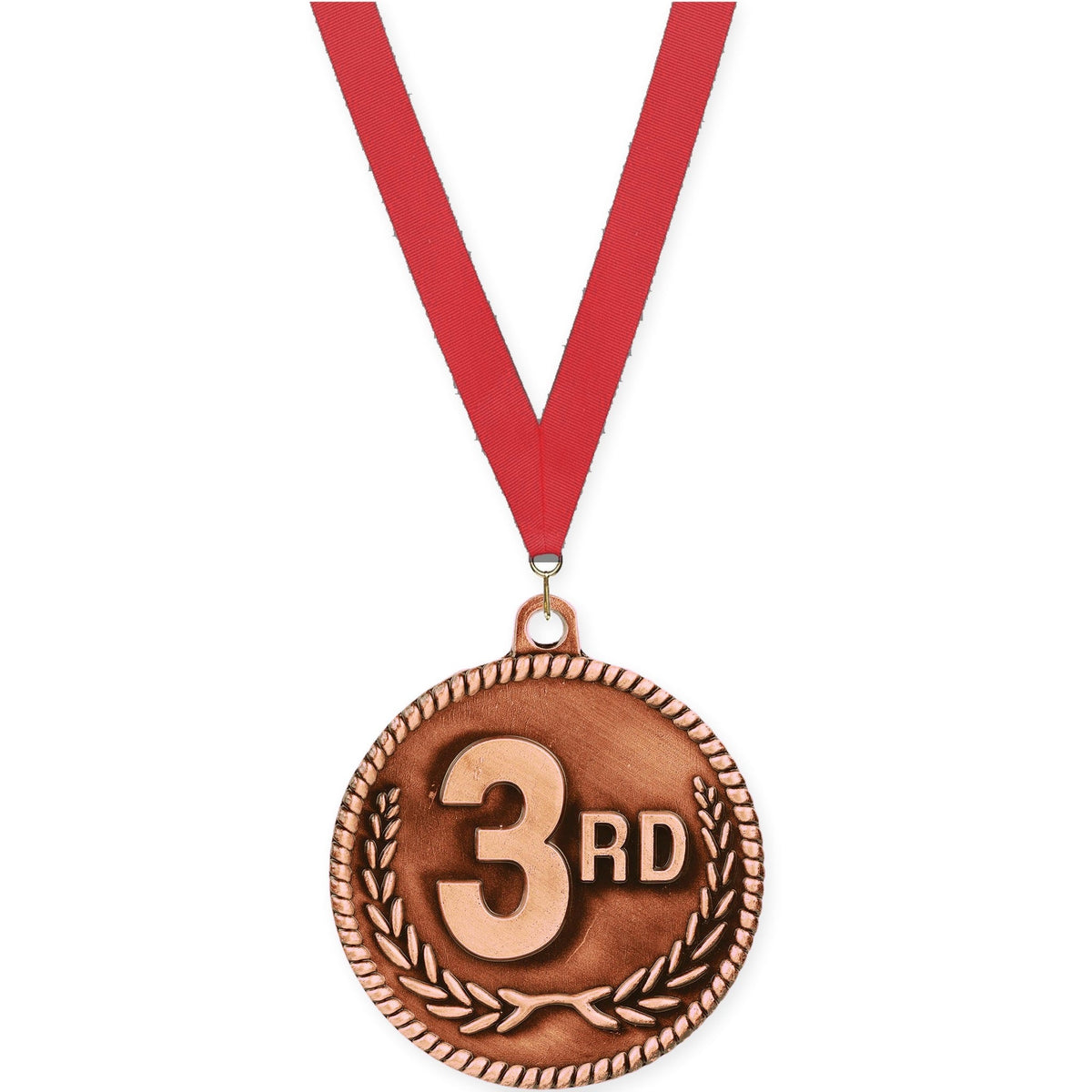 2 inch Place High Relief medal in bronze - 3rd place with Red neck ribbon