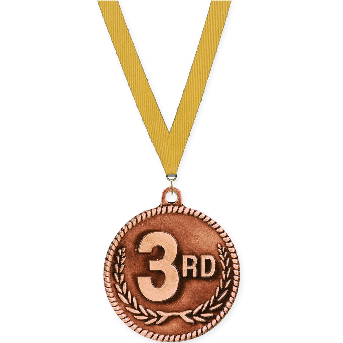 2 inch Place High Relief medal in bronze - 3rd place with Gold neck ribbon