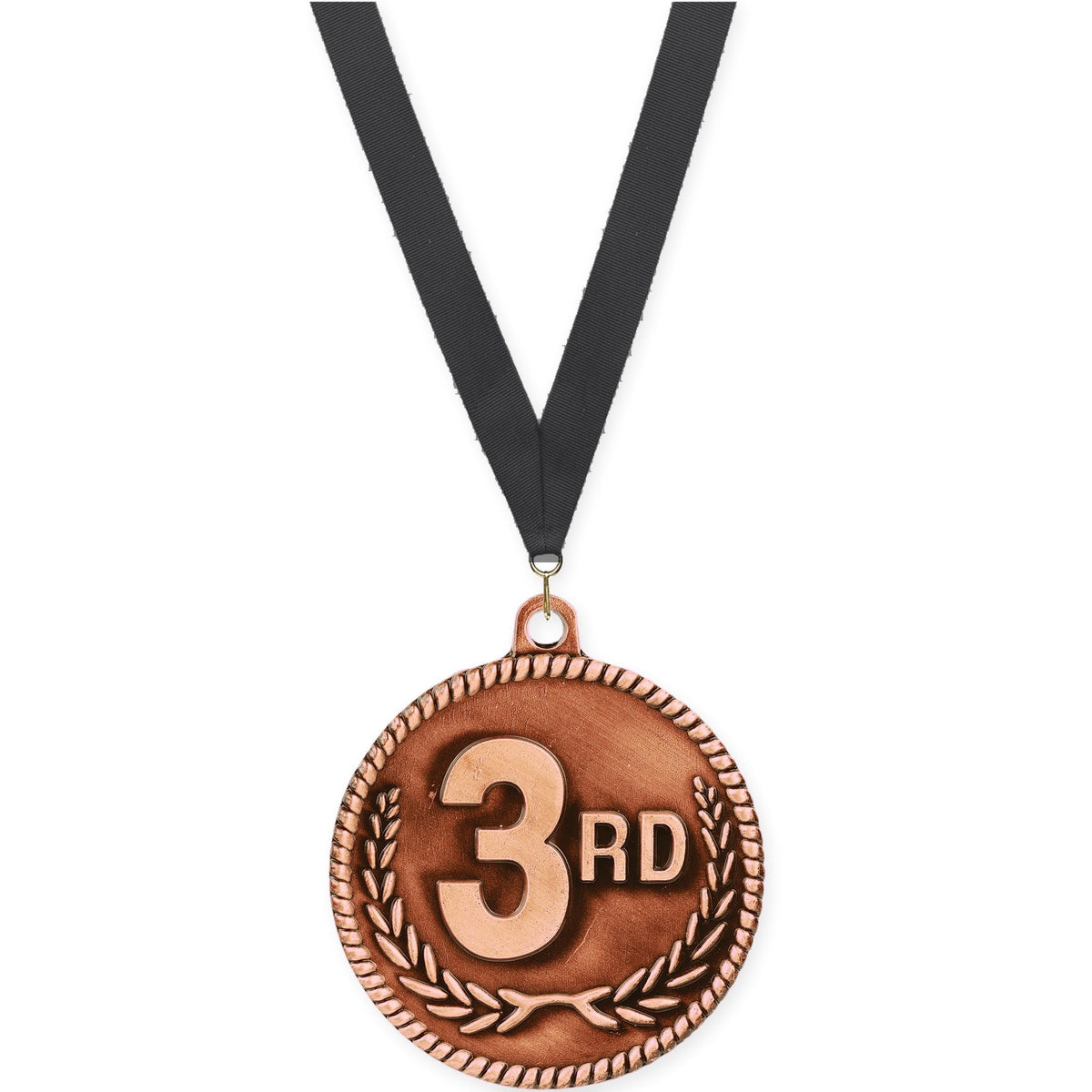 2 inch Place High Relief medal in bronze - 3rd place with Black neck ribbon
