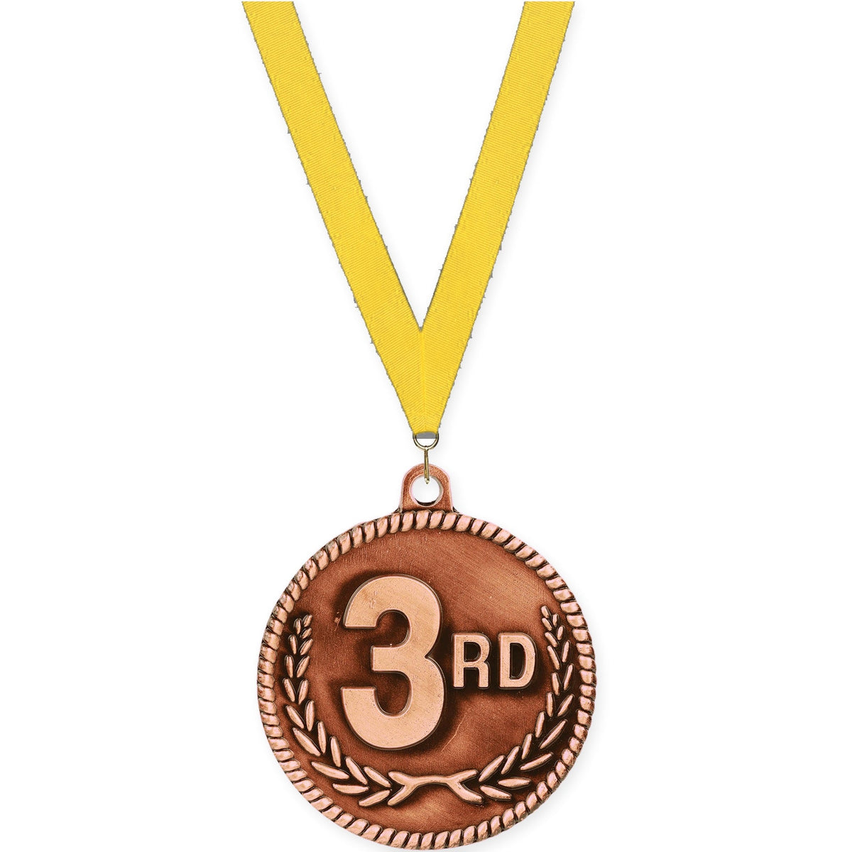 2 inch Place High Relief medal in bronze - 3rd place with Yellow neck ribbon