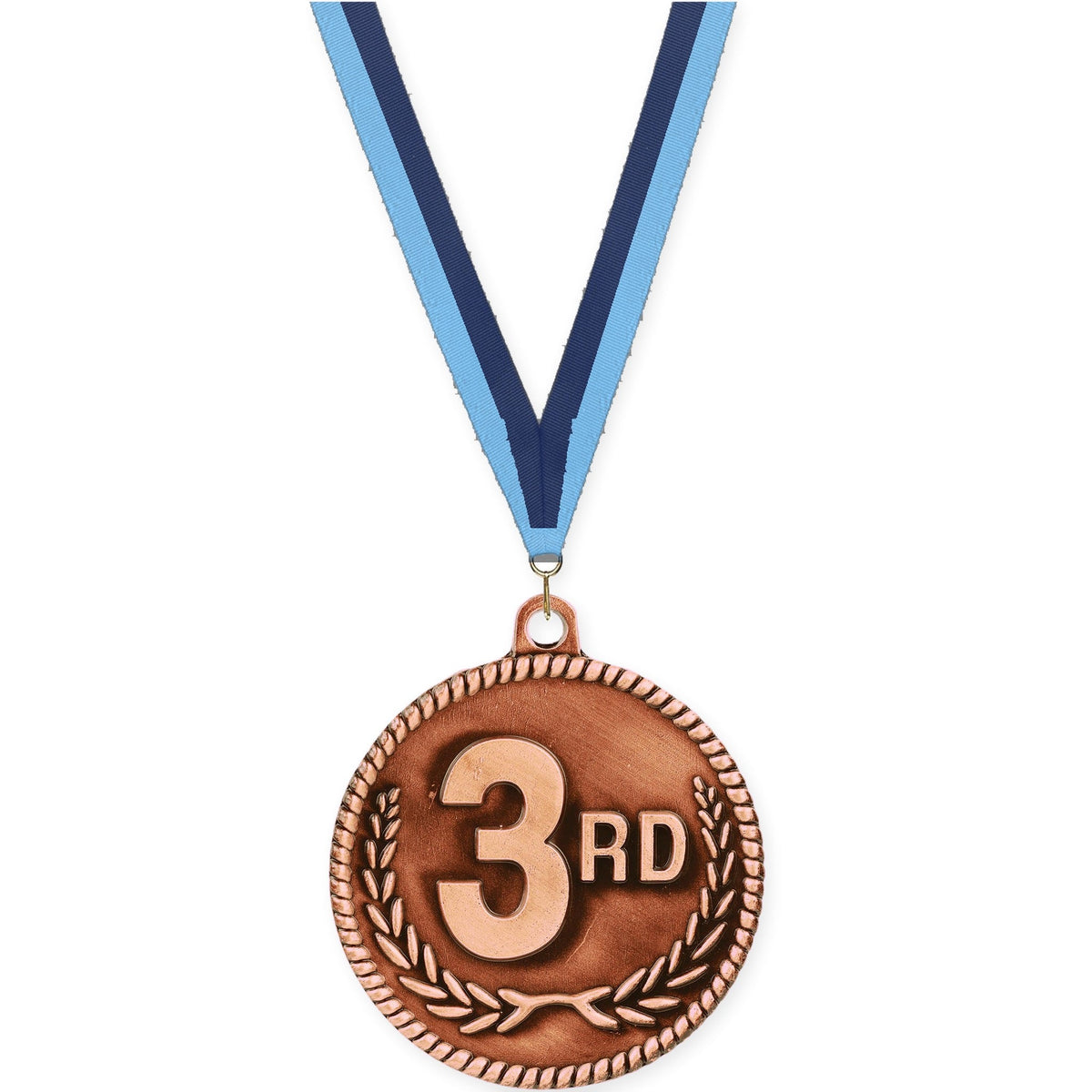 2 inch Place High Relief medal in bronze - 3rd place with Light Blue Navy neck ribbon
