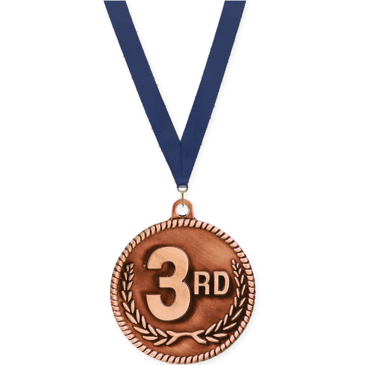 2 inch Place High Relief medal in bronze - 3rd place with Navy neck ribbon