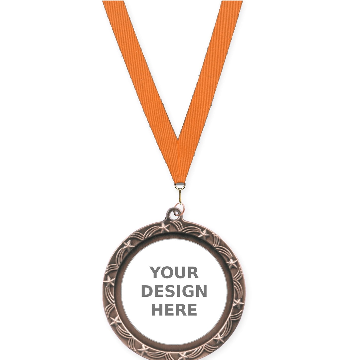 2 1/2 inch Star Halo insert medal in antique bronze with Orange neck ribbon