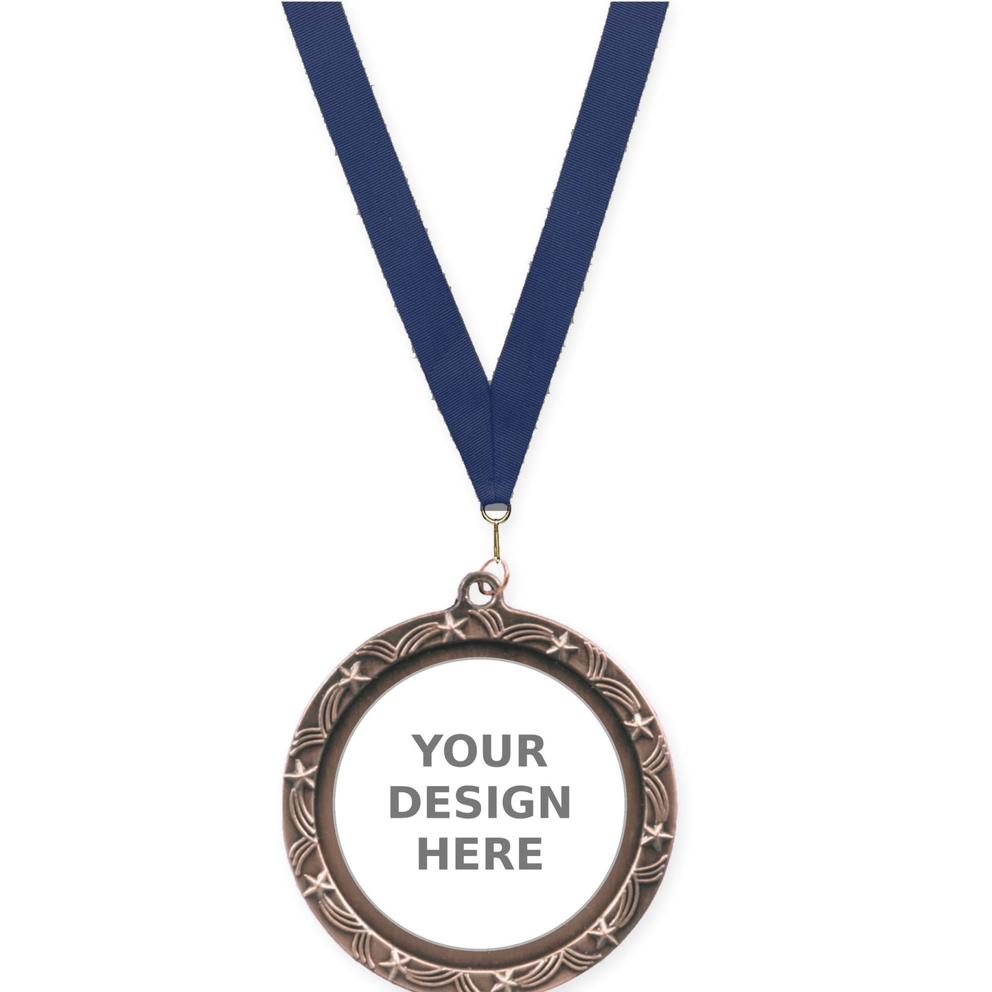 2 1/2 inch Star Halo insert medal in antique bronze with Navy neck ribbon