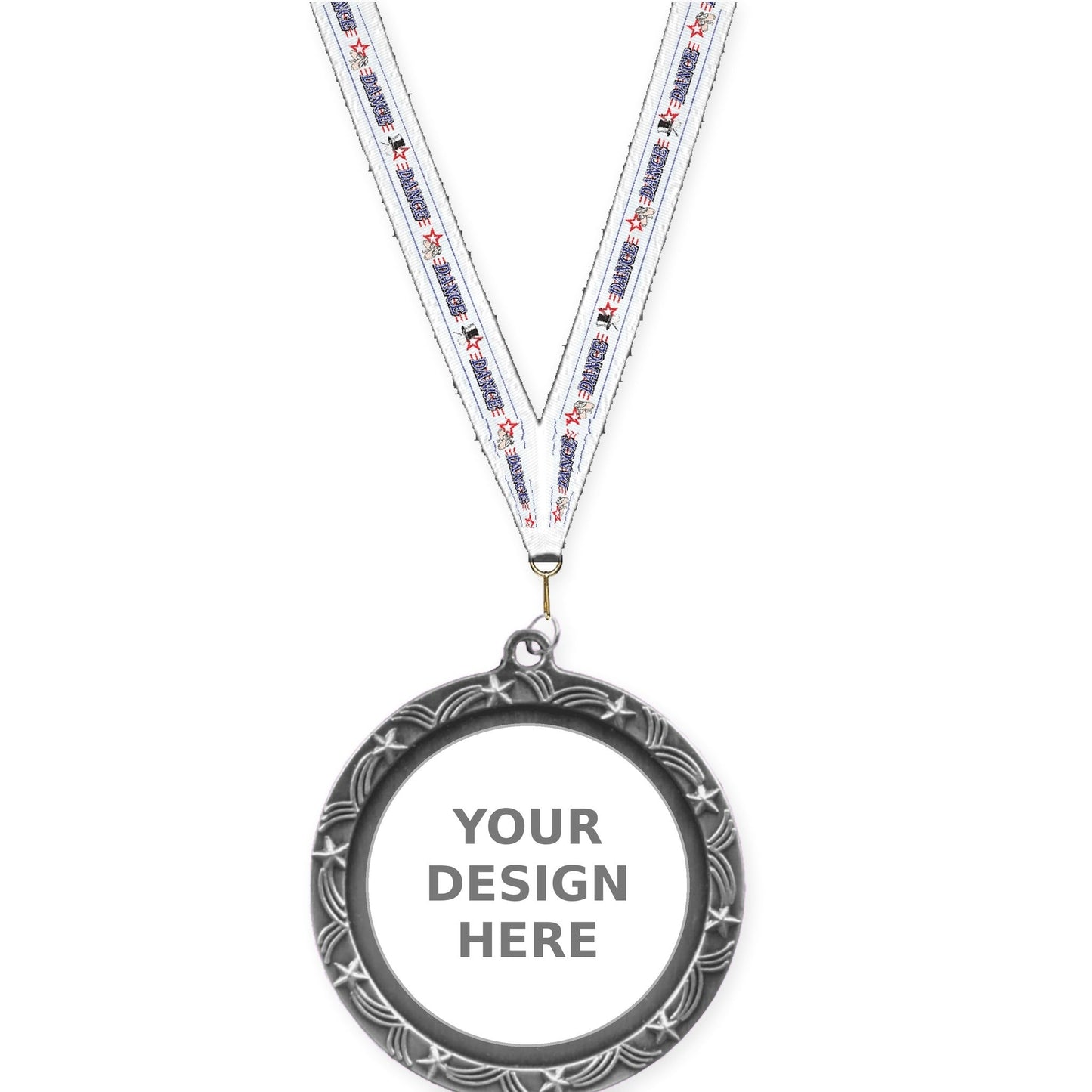 2 1/2 inch Star Halo insert medal in antique silver with Dance neck ribbon
