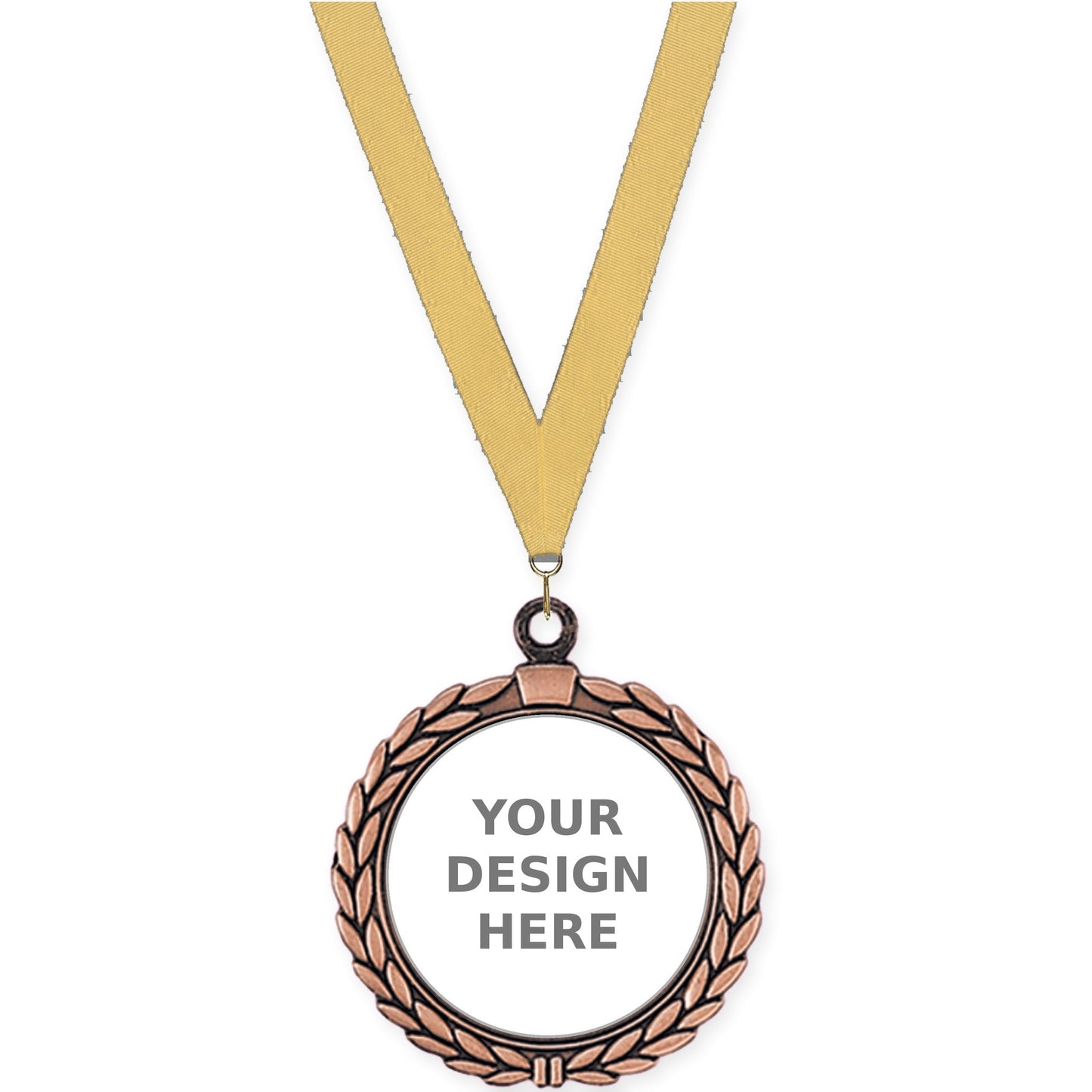2 1/2 inch Laurel Wreath insert medal in antique bronze with Gold Metallic neck ribbon