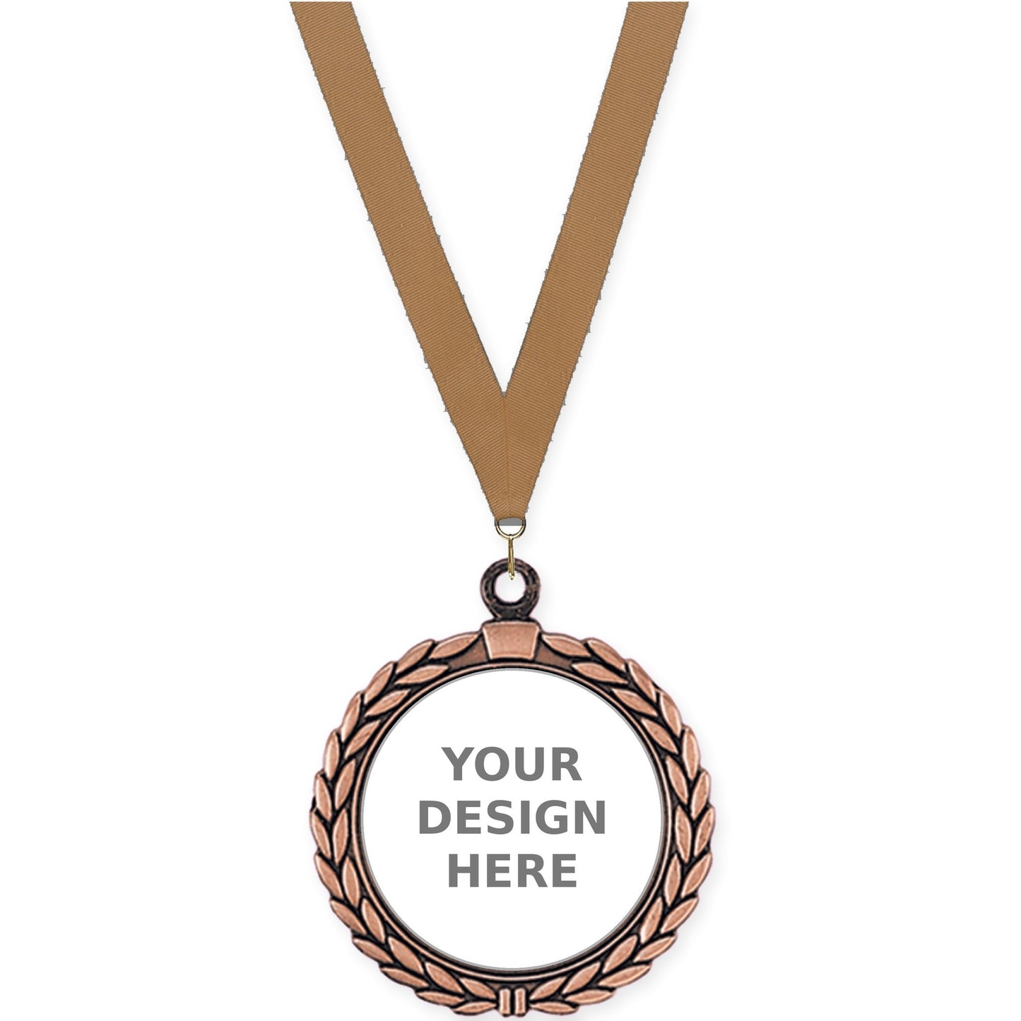 2 1/2 inch Laurel Wreath insert medal in antique bronze with Bronze Metallic neck ribbon