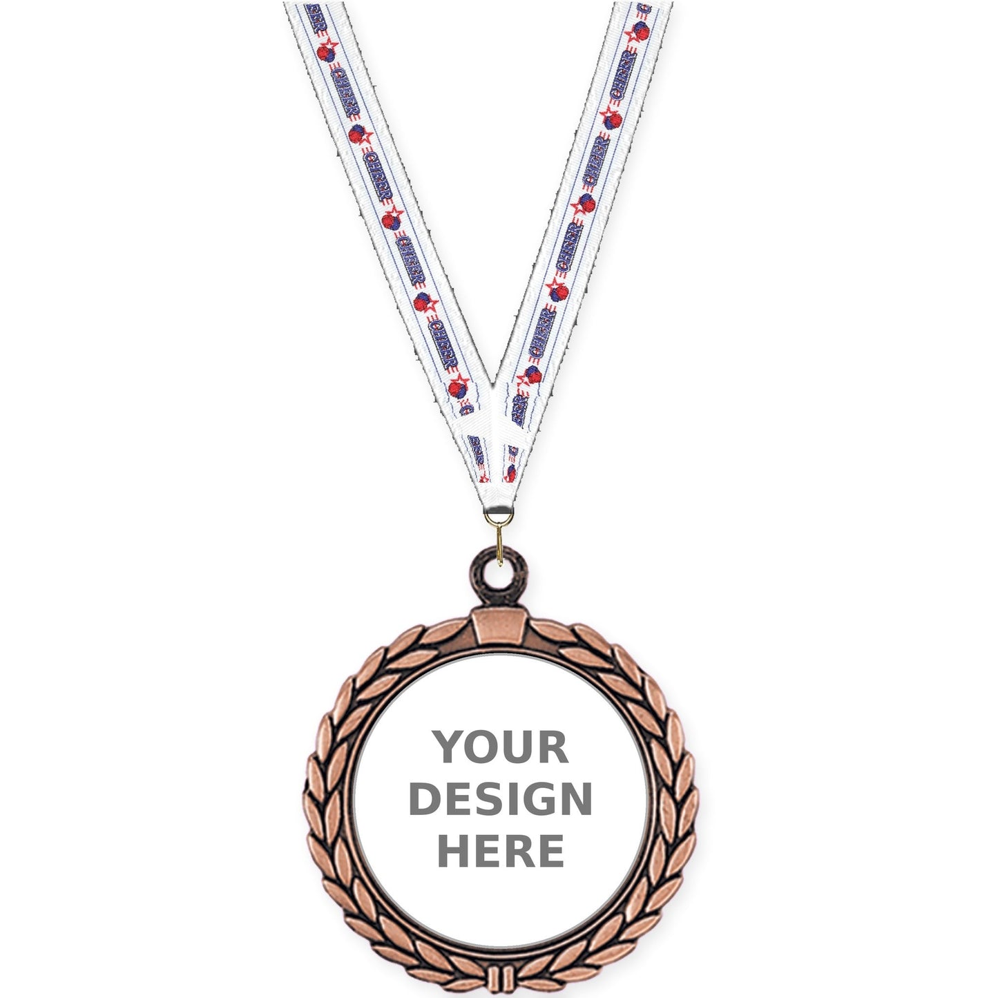 2 1/2 inch Laurel Wreath insert medal in antique bronze with Cheerleading neck ribbon