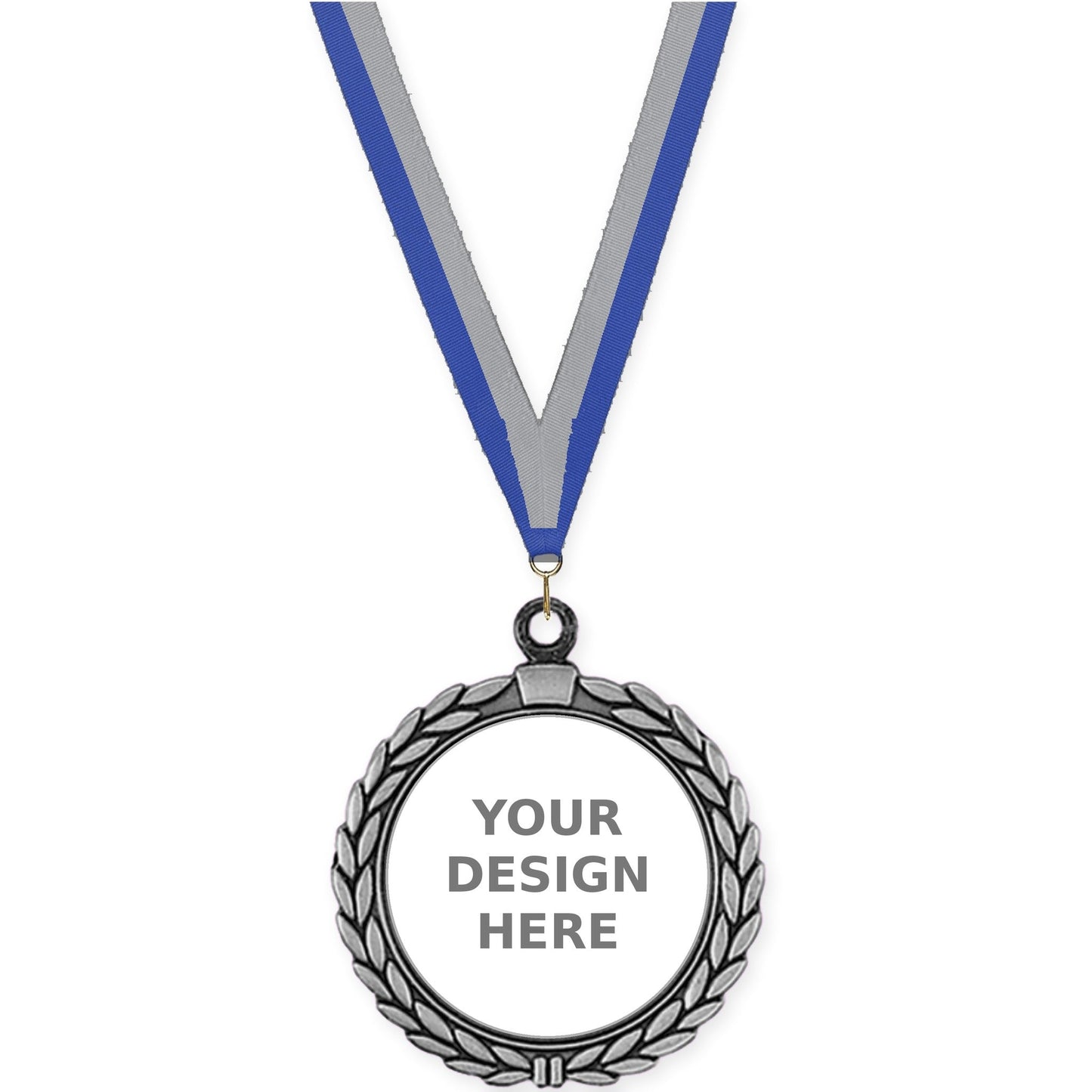 2 1/2 inch Laurel Wreath insert medal in antique silver with Blue Gray neck ribbon