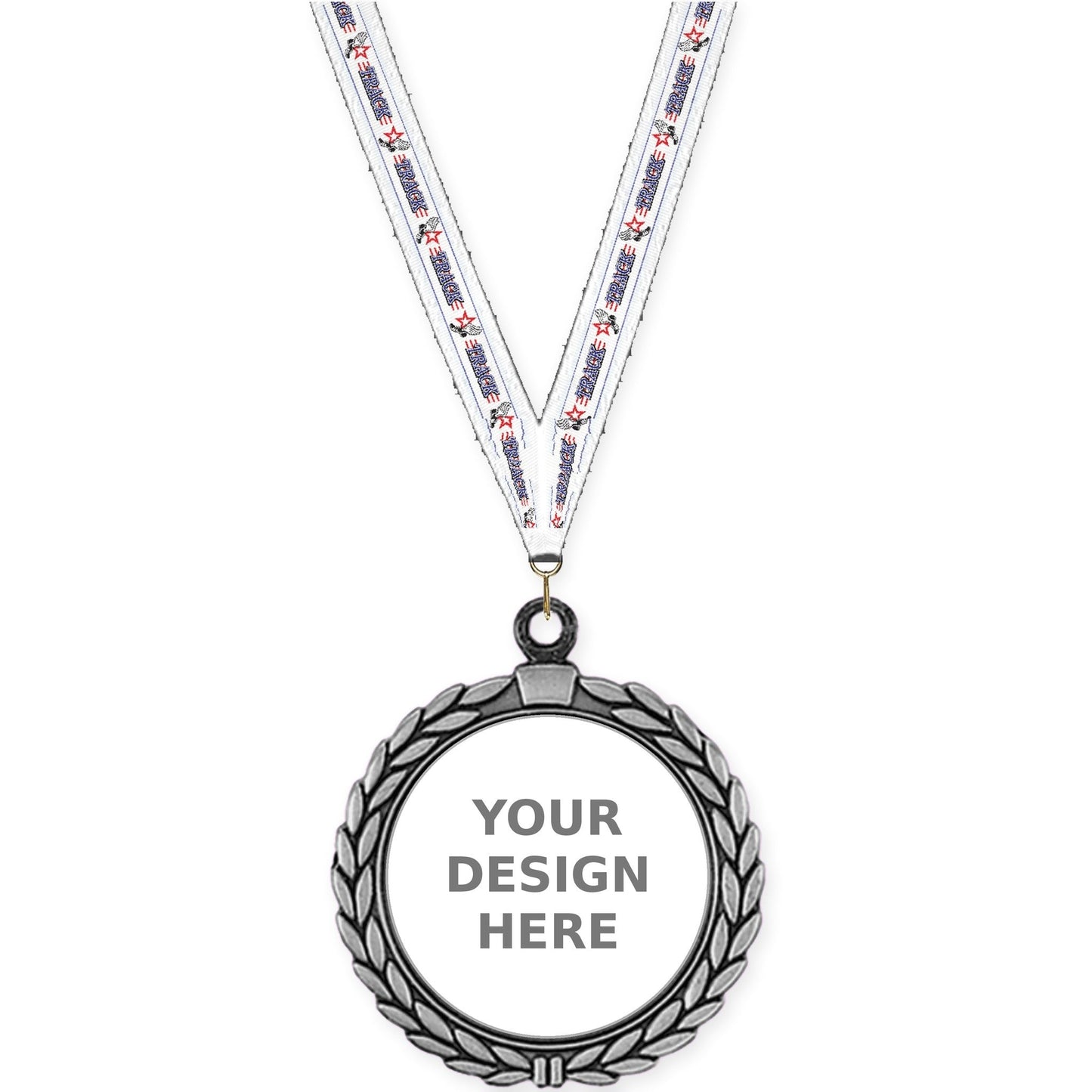2 1/2 inch Laurel Wreath insert medal in antique silver with Track neck ribbon