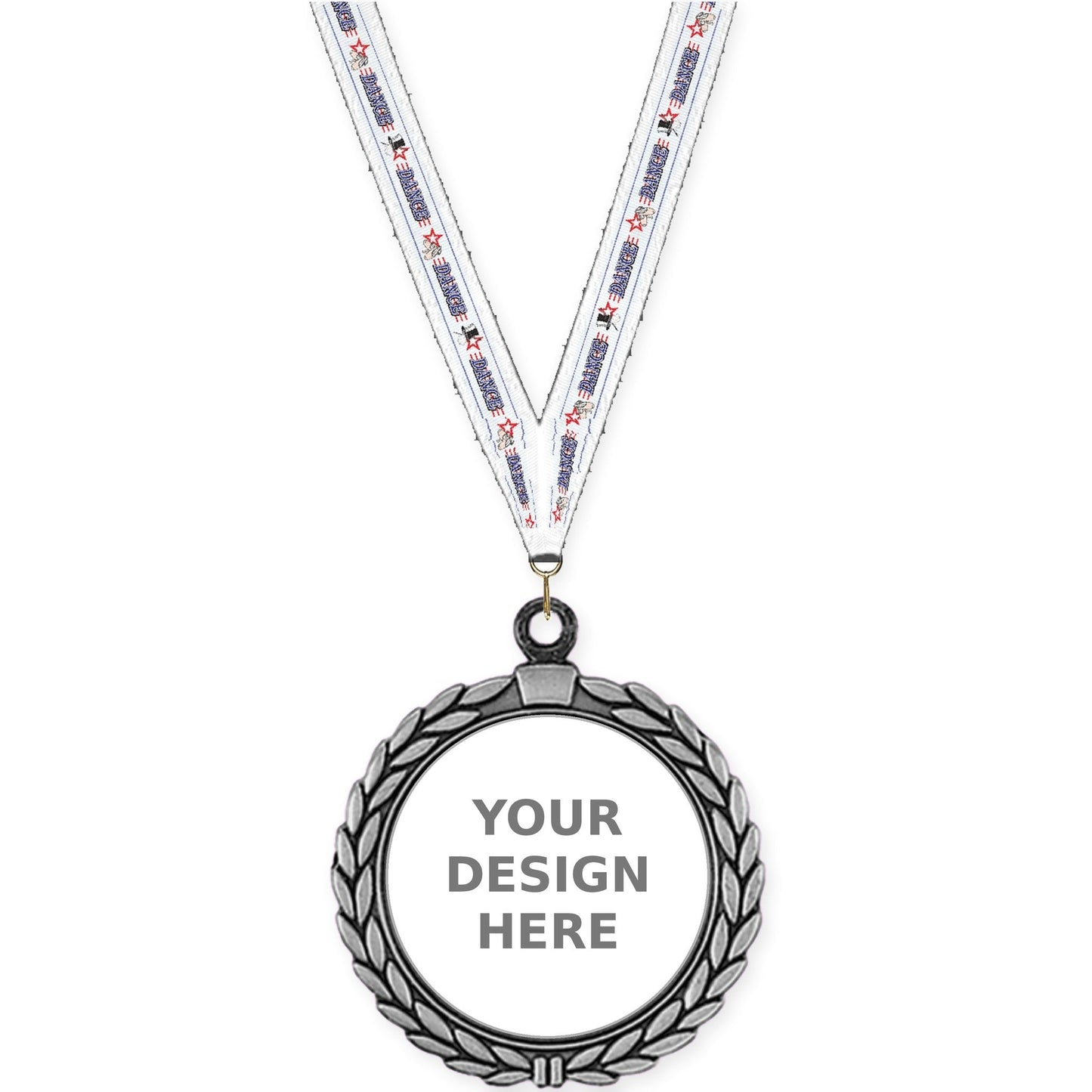 2 1/2 inch Laurel Wreath insert medal in antique silver with Dance neck ribbon