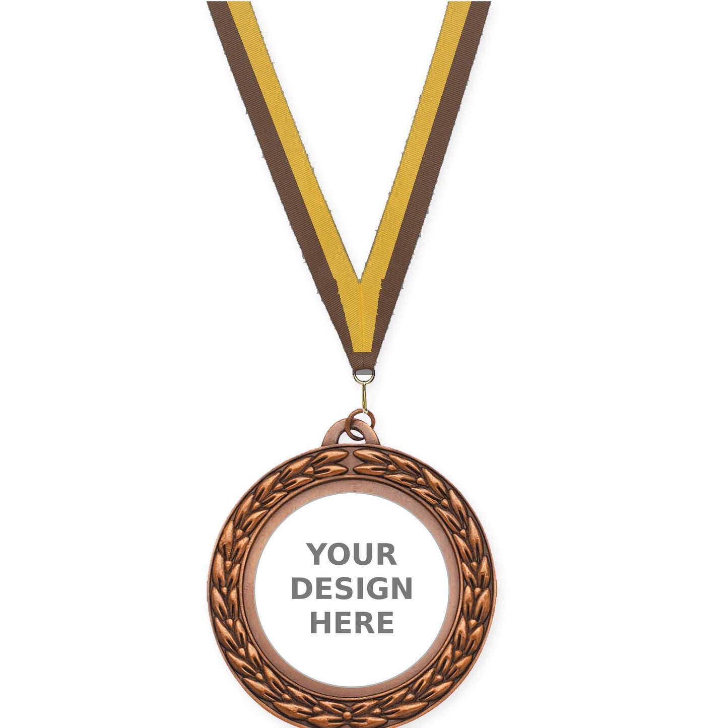 2 3/4 inch Victory Wreath insert medal in antique bronze with Brown Gold neck ribbon