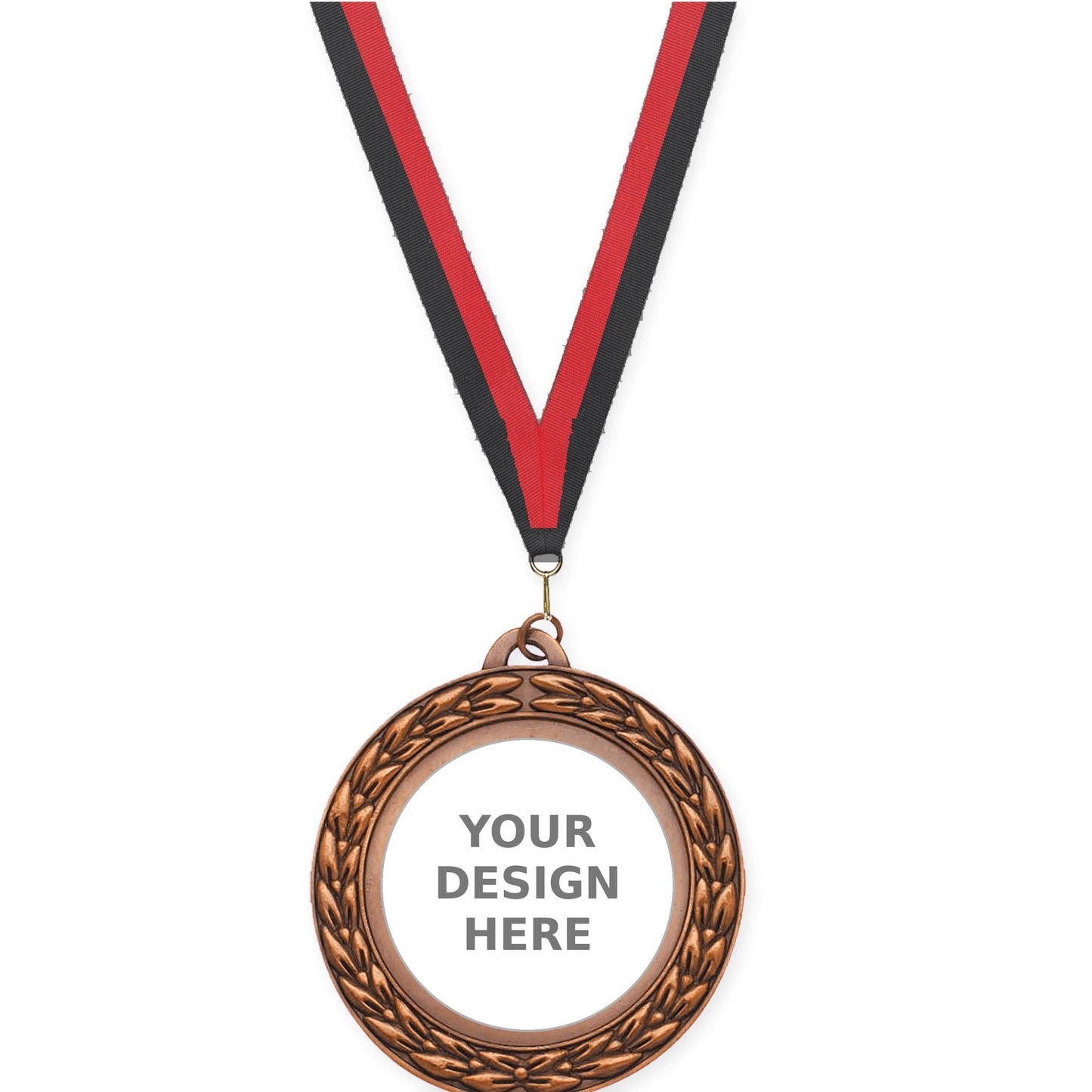 2 3/4 inch Victory Wreath insert medal in antique bronze with Black Red neck ribbon