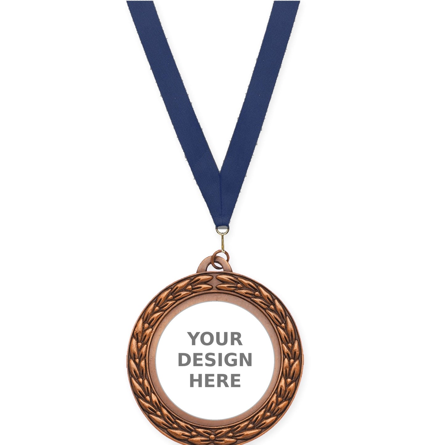 2 3/4 inch Victory Wreath insert medal in antique bronze with Navy neck ribbon