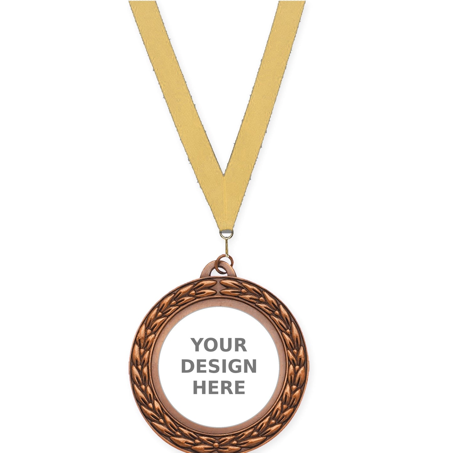 2 3/4 inch Victory Wreath insert medal in antique bronze with Gold Metallic neck ribbon