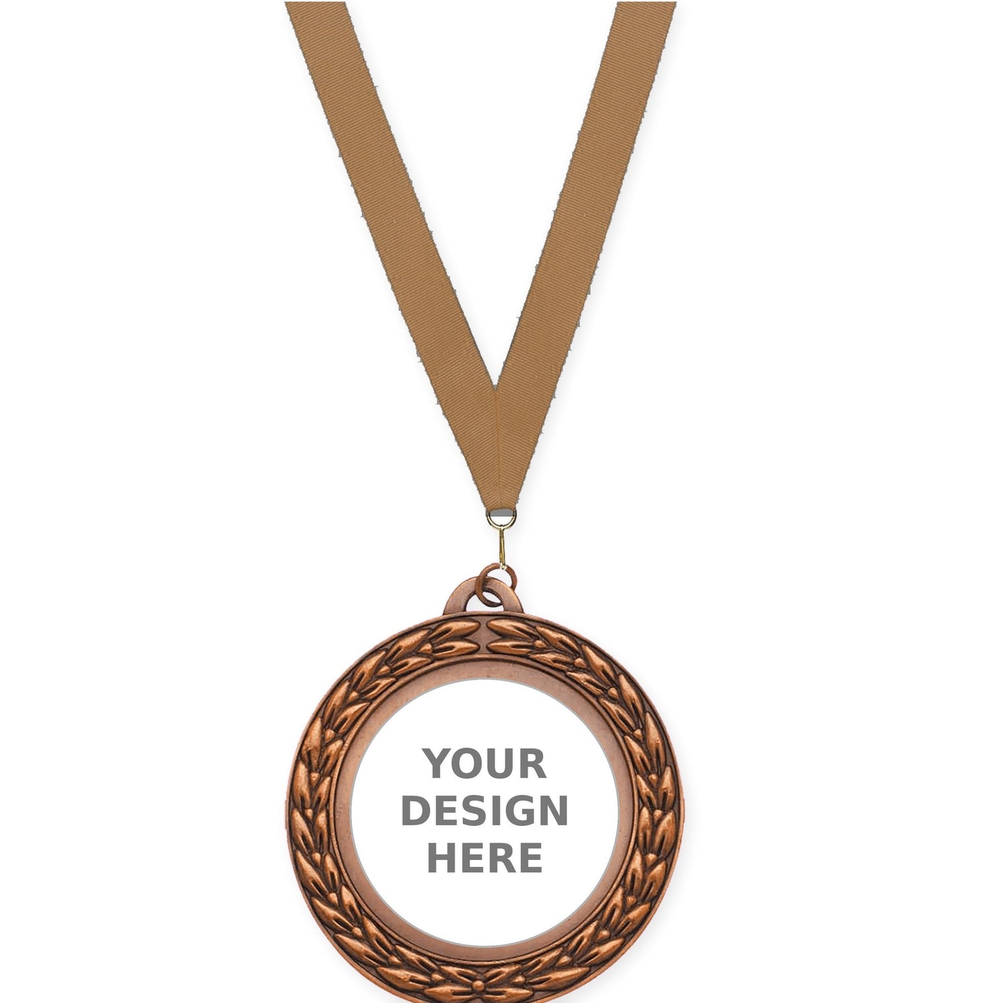 2 3/4 inch Victory Wreath insert medal in antique bronze with Bronze Metallic neck ribbon