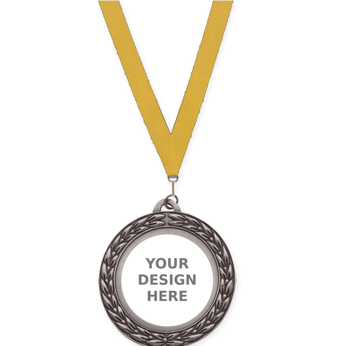 2 3/4 inch Victory Wreath insert medal in antique silver with Gold neck ribbon