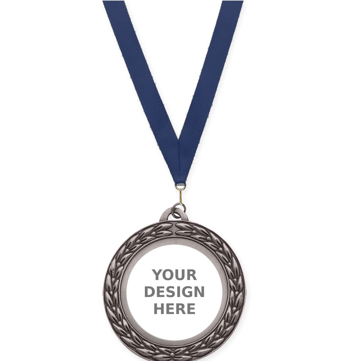 2 3/4 inch Victory Wreath insert medal in antique silver with Navy neck ribbon