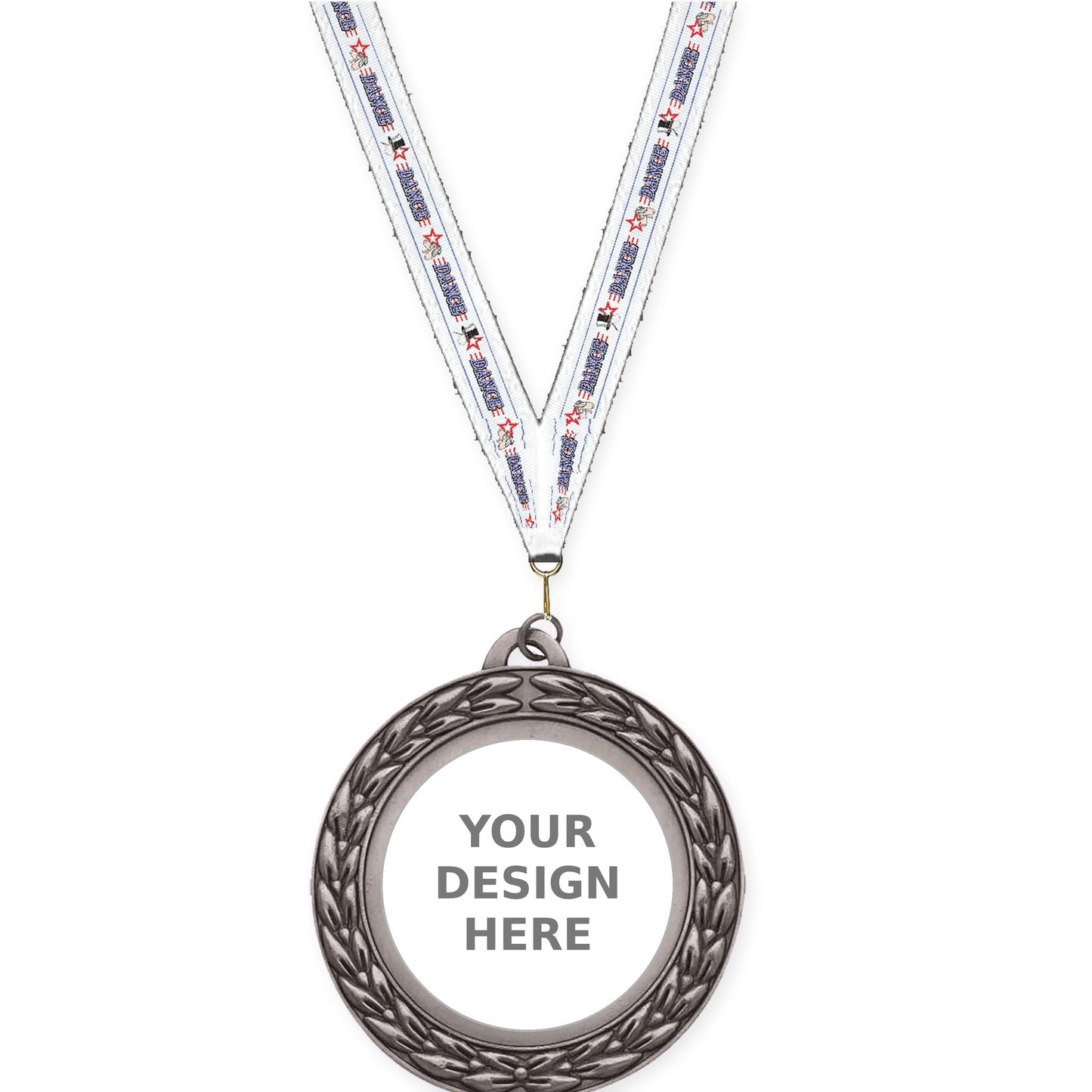 2 3/4 inch Victory Wreath insert medal in antique silver with Dance neck ribbon