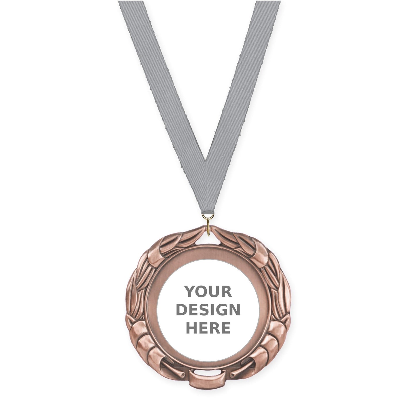 2 3/4 inch Double-Sided Wreath insert medal in antique bronze with Gray neck ribbon