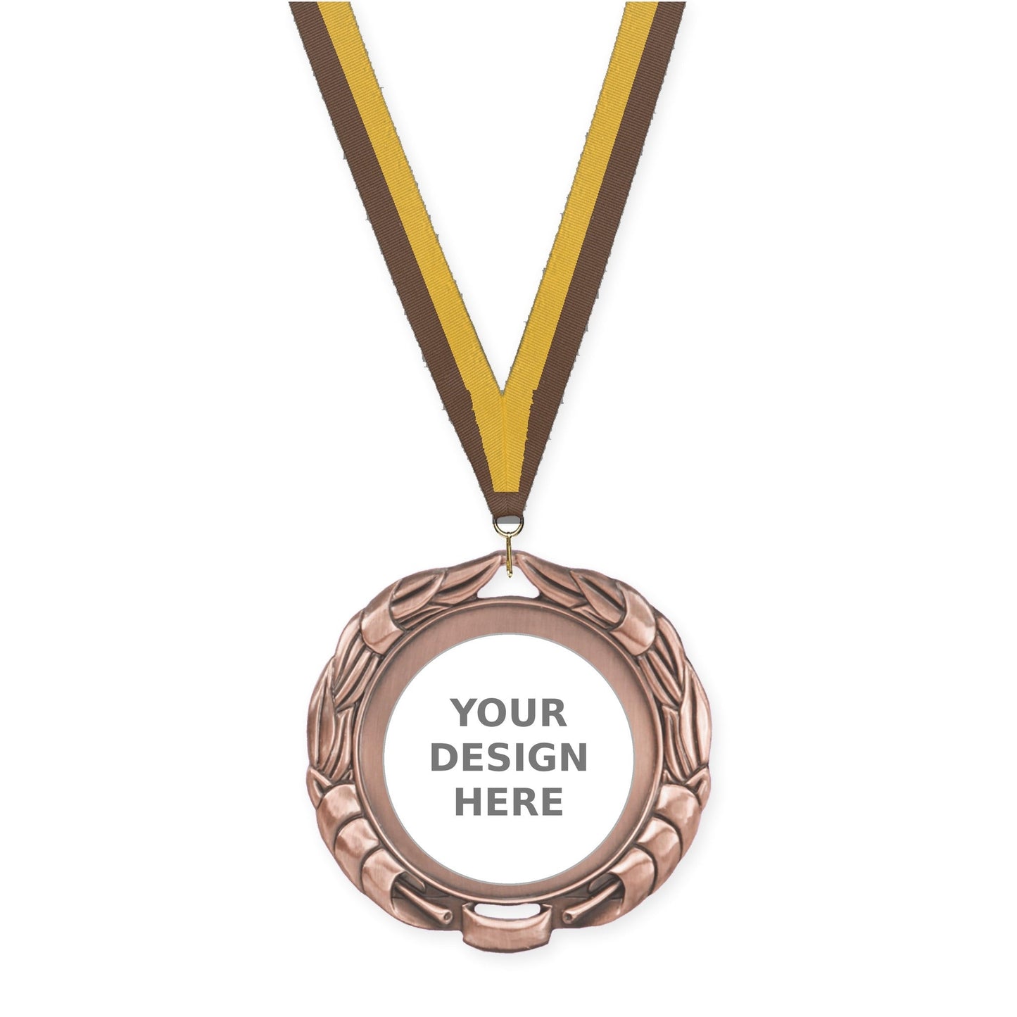 2 3/4 inch Double-Sided Wreath insert medal in antique bronze with Brown Gold neck ribbon