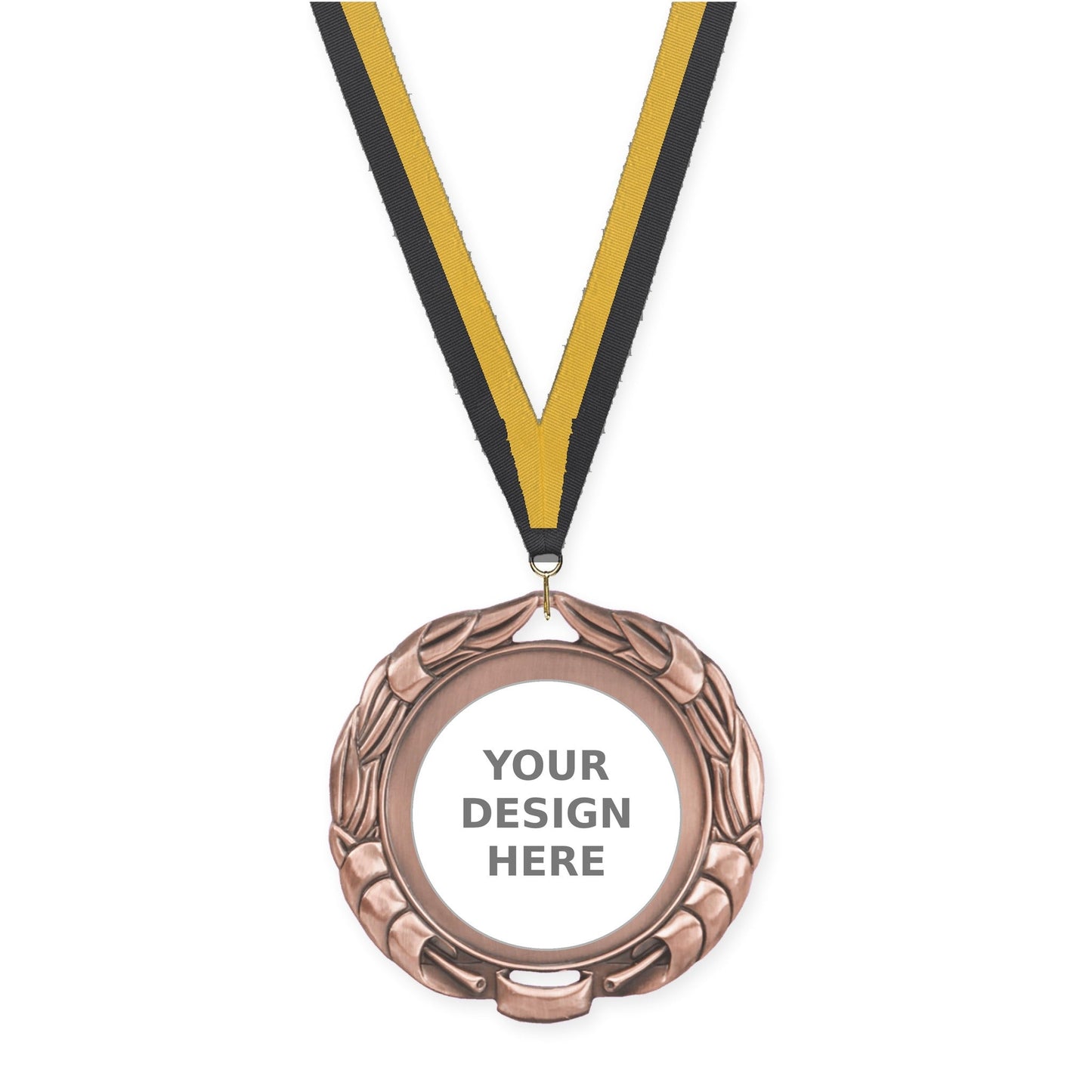 2 3/4 inch Double-Sided Wreath insert medal in antique bronze with Black Gold neck ribbon