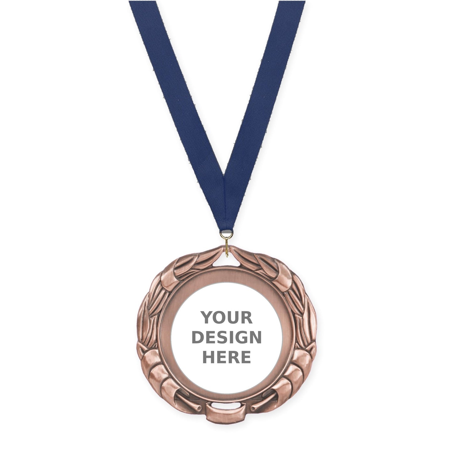 2 3/4 inch Double-Sided Wreath insert medal in antique bronze with Navy neck ribbon
