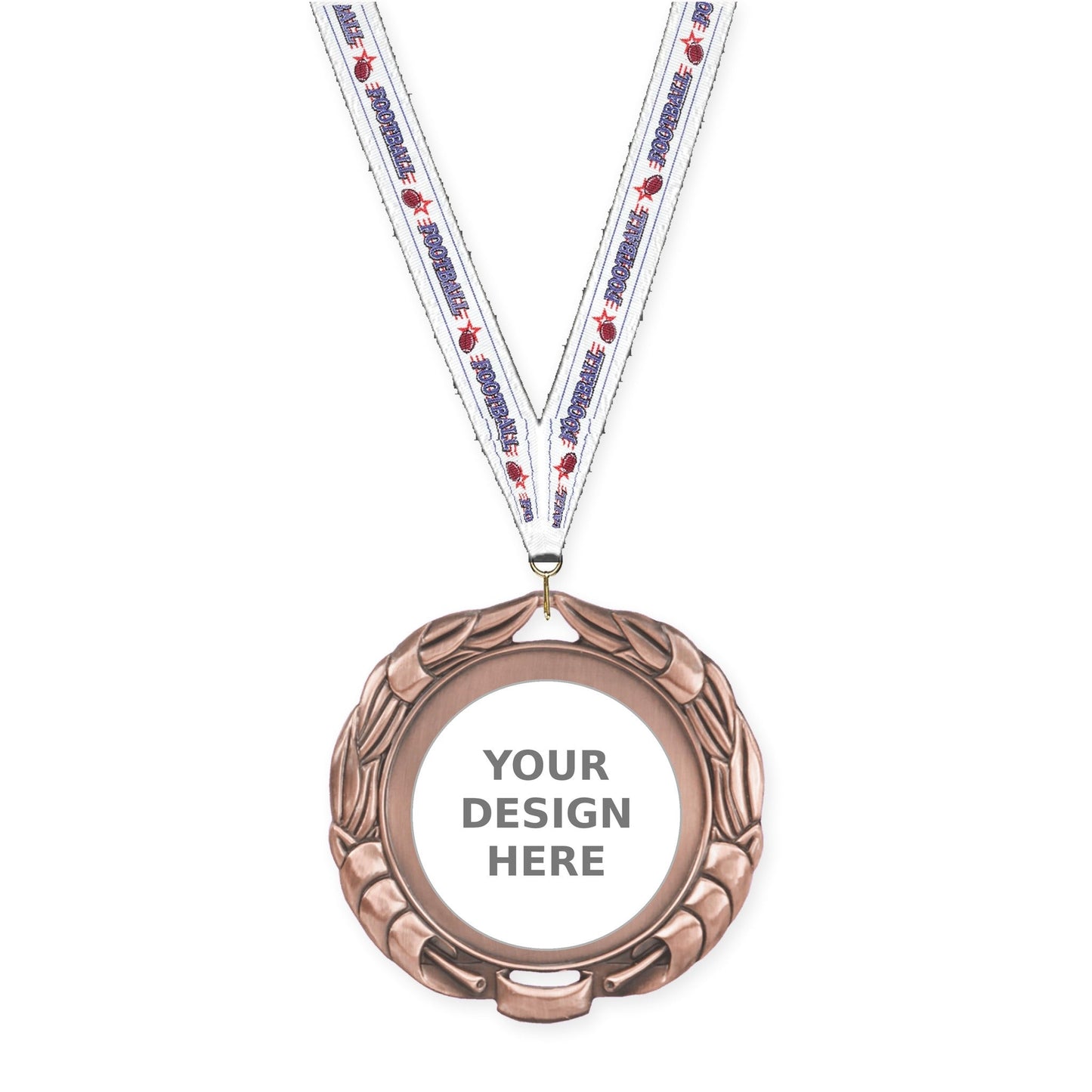 2 3/4 inch Double-Sided Wreath insert medal in antique bronze with Football neck ribbon