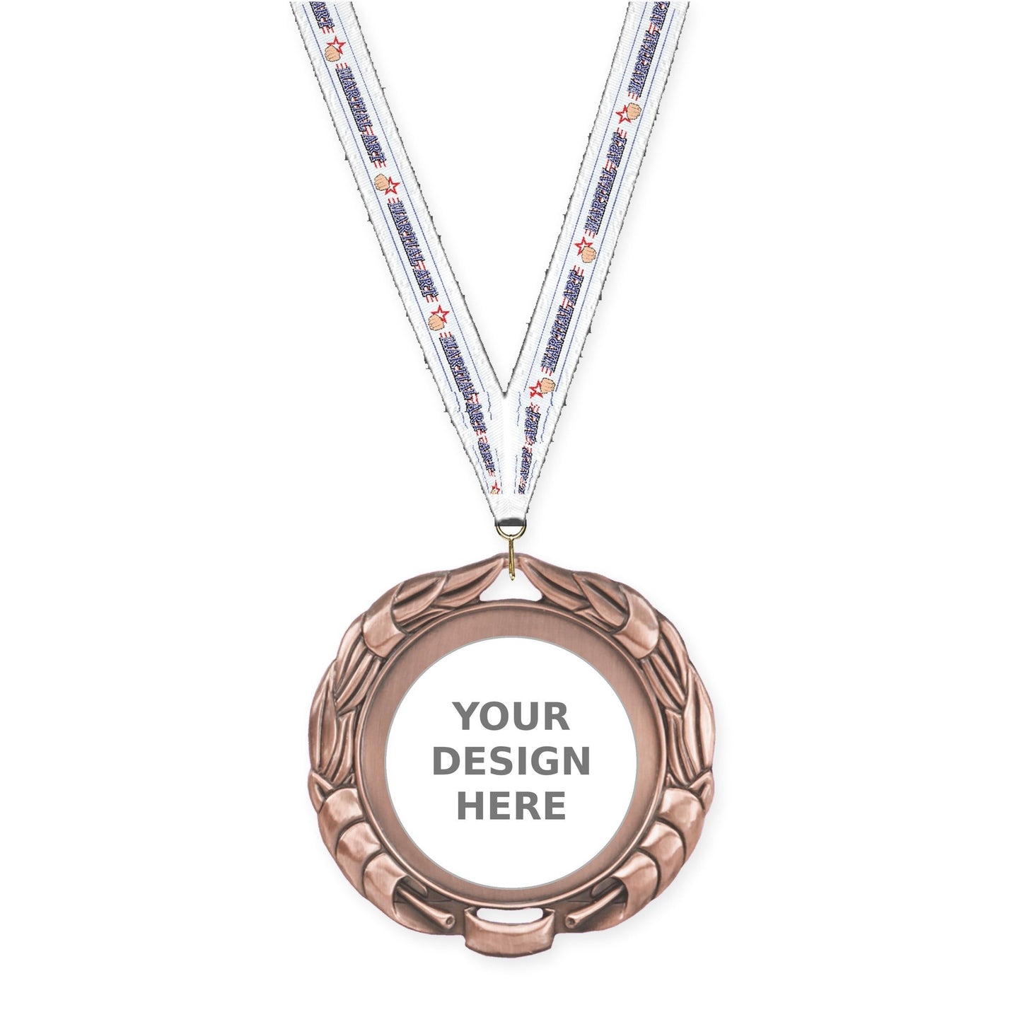 2 3/4 inch Double-Sided Wreath insert medal in antique bronze with Martial Arts neck ribbon