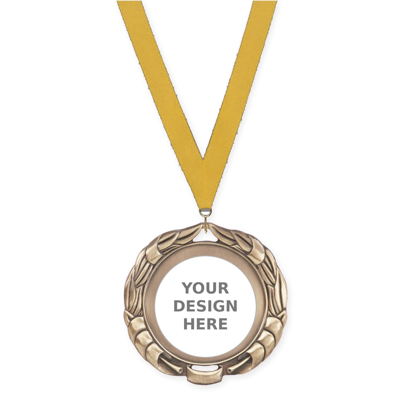 2 3/4 inch Double-Sided Wreath insert medal in antique gold with Gold neck ribbon