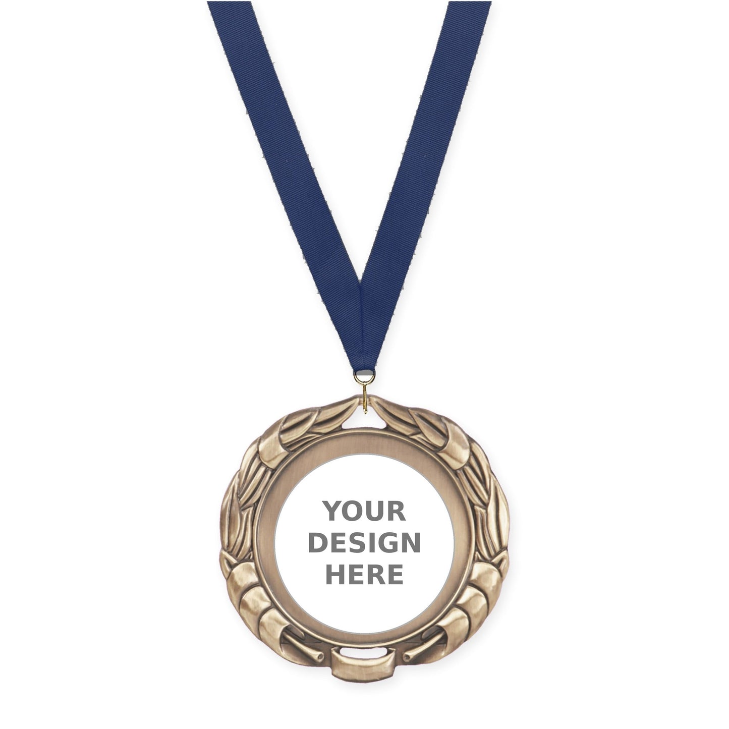 2 3/4 inch Double-Sided Wreath insert medal in antique gold with Navy neck ribbon