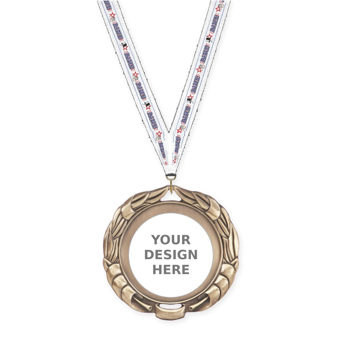 2 3/4 inch Double-Sided Wreath insert medal in antique gold with Dance neck ribbon