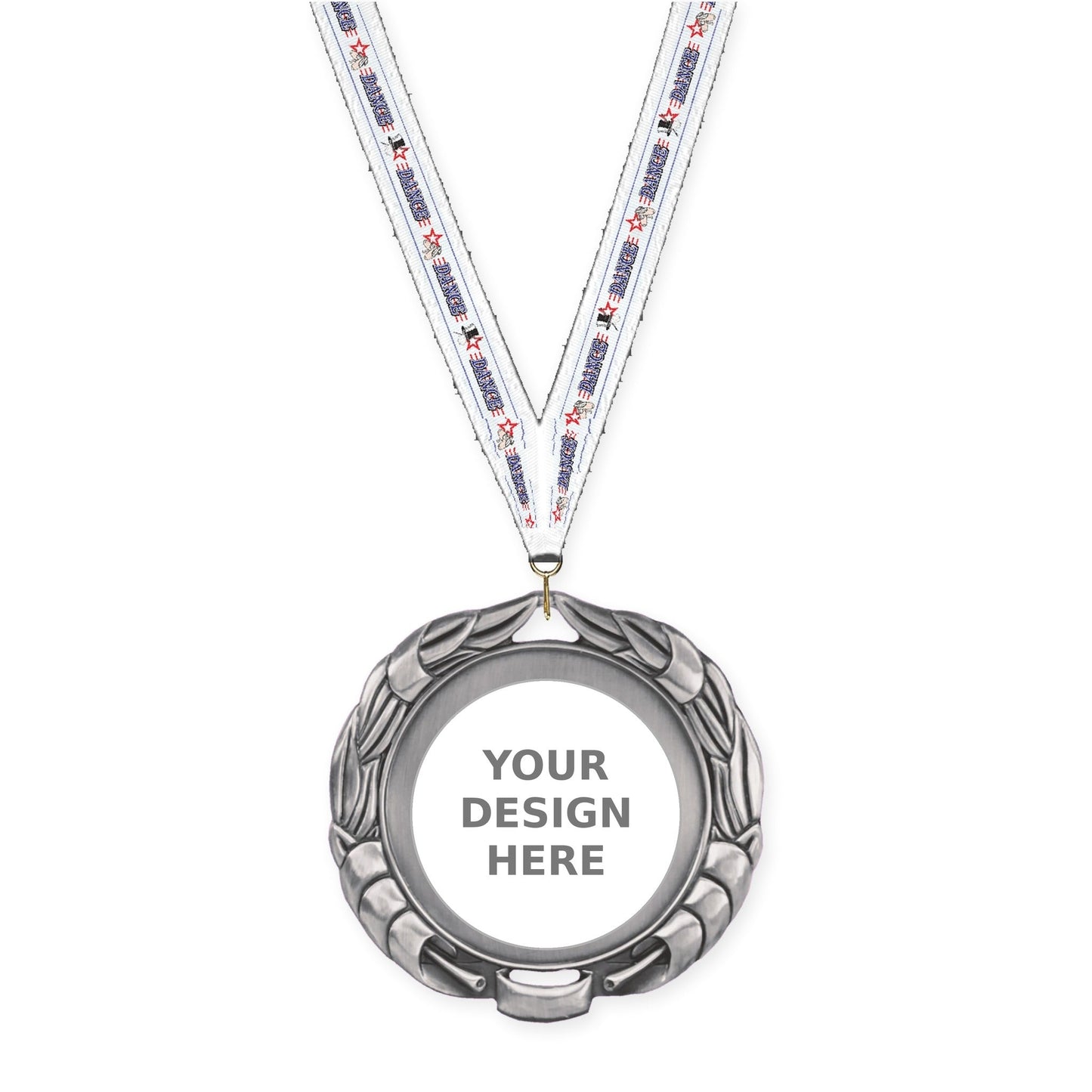 2 3/4 inch Double-Sided Wreath insert medal in antique silver with Dance neck ribbon