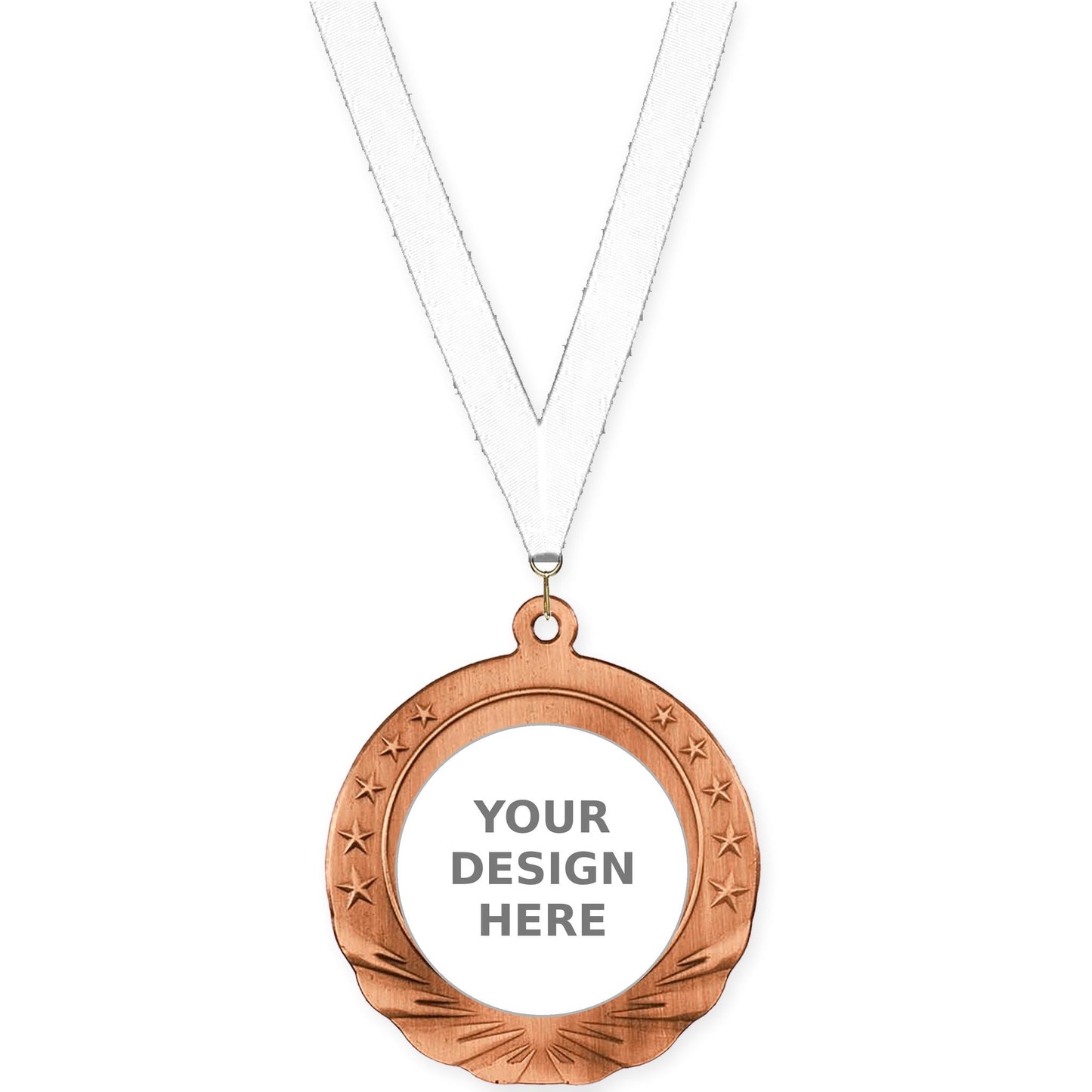 2 3/4 inch Starfield insert medal in antique bronze with White neck ribbon