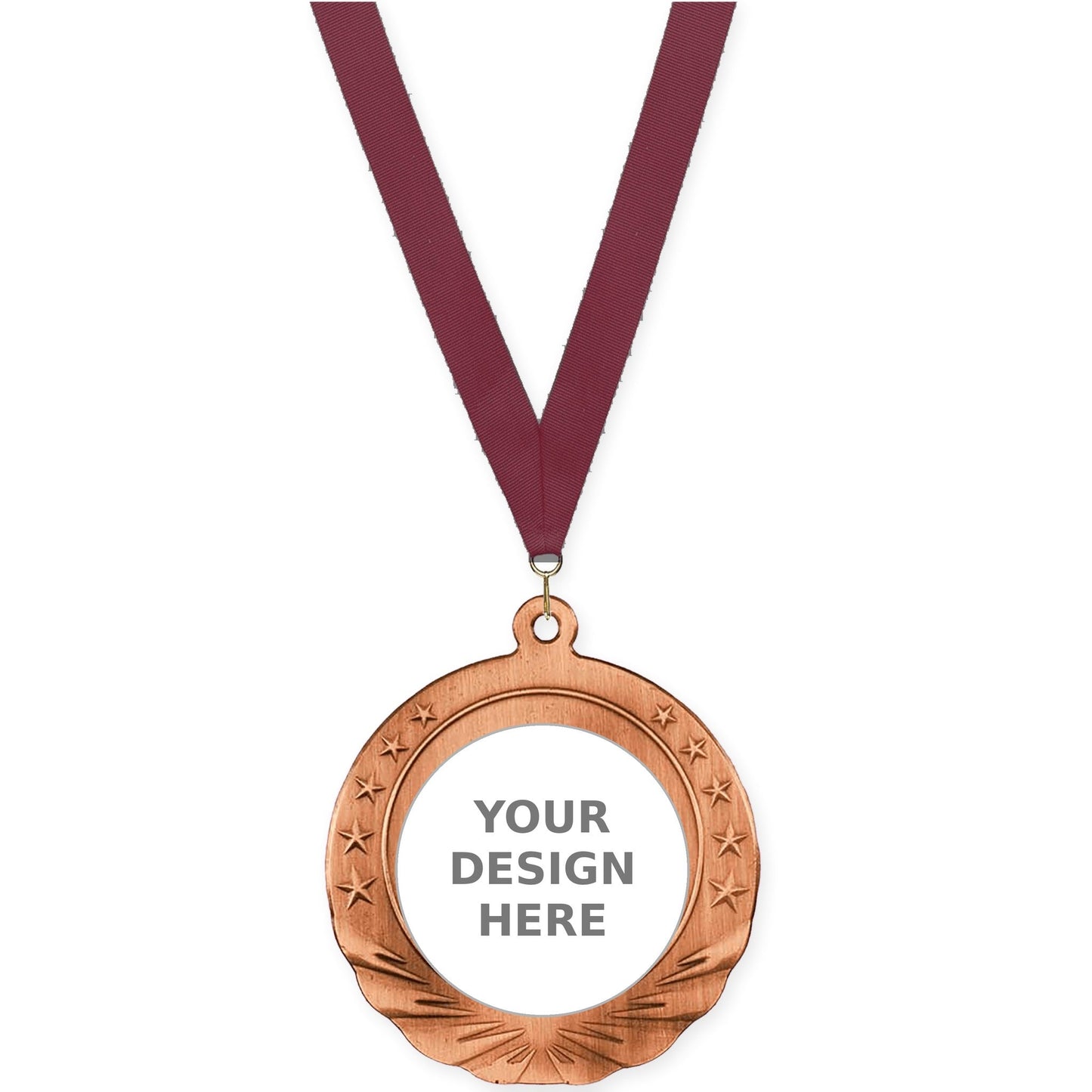 2 3/4 inch Starfield insert medal in antique bronze with Maroon neck ribbon