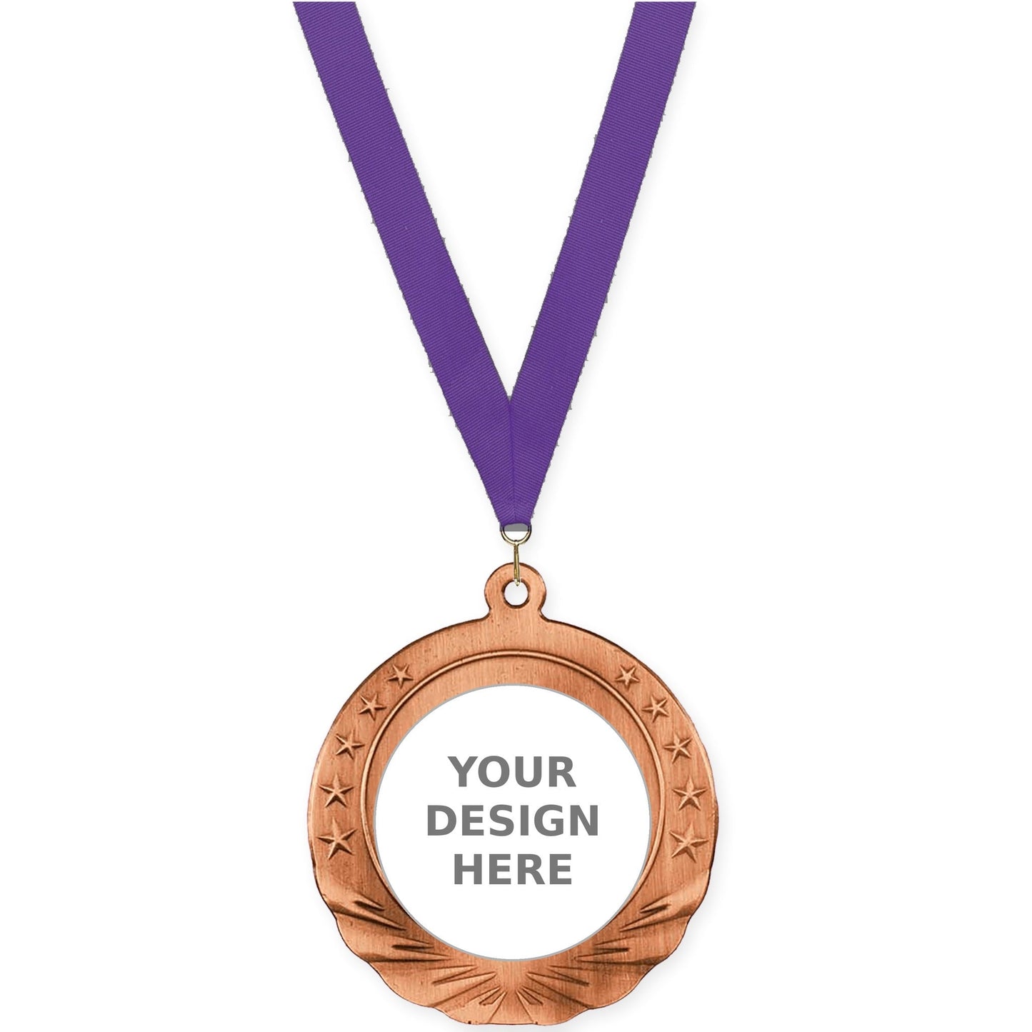 2 3/4 inch Starfield insert medal in antique bronze with Purple neck ribbon